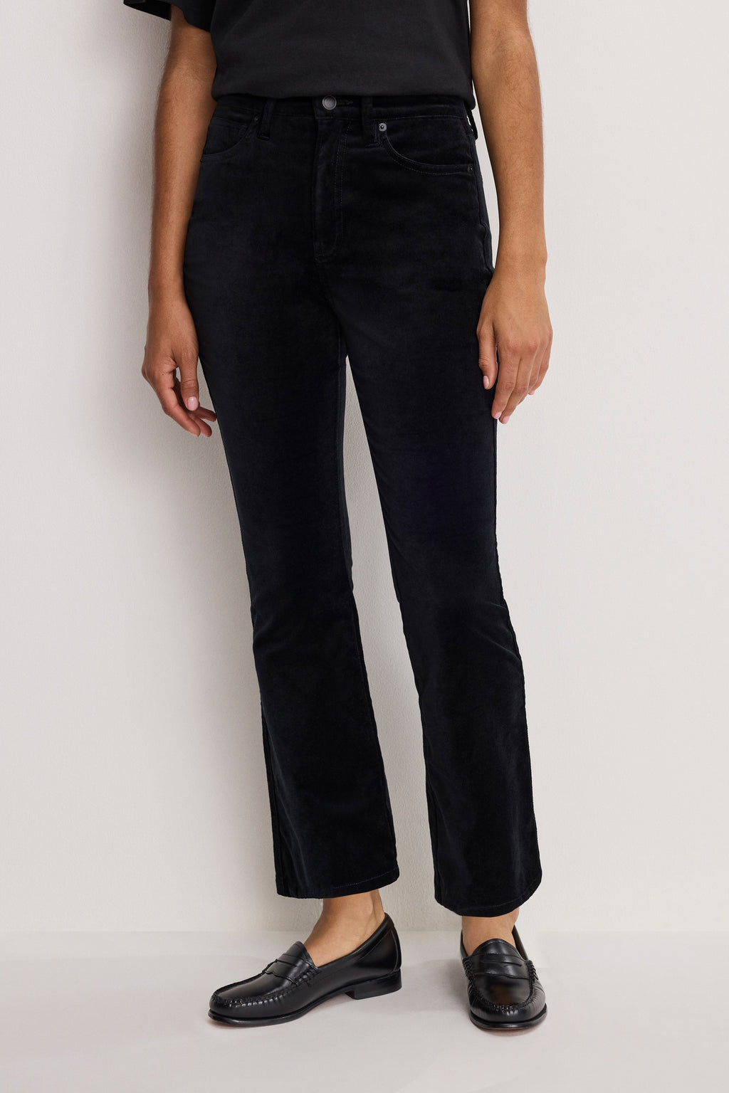 Luxury VELVET GOOD HIGH RISE KICK FLARE PANTS BLACK001