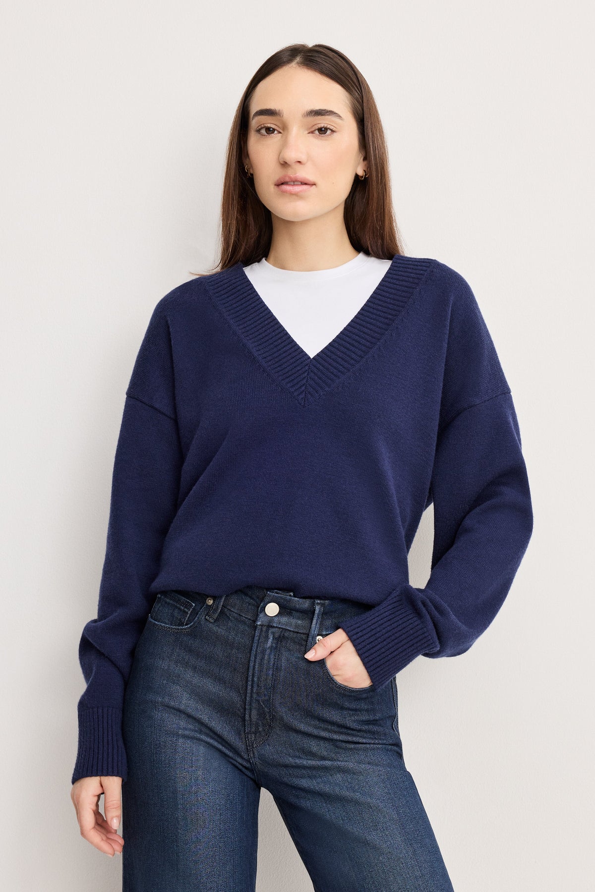 Luxury DEEP V KNIT SWEATER HORIZON INK