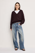 Luxury DEEP V KNIT SWEATER BARK003