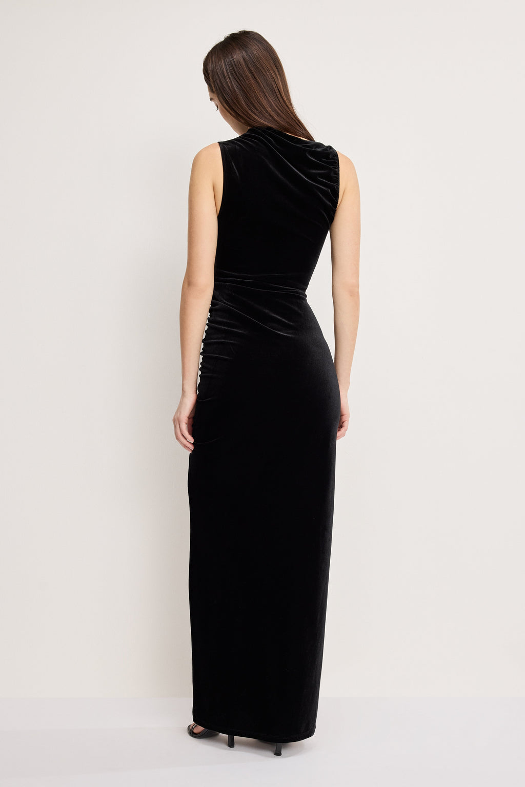 Luxury VELVET HIGH NECK MAXI DRESS BLACK001