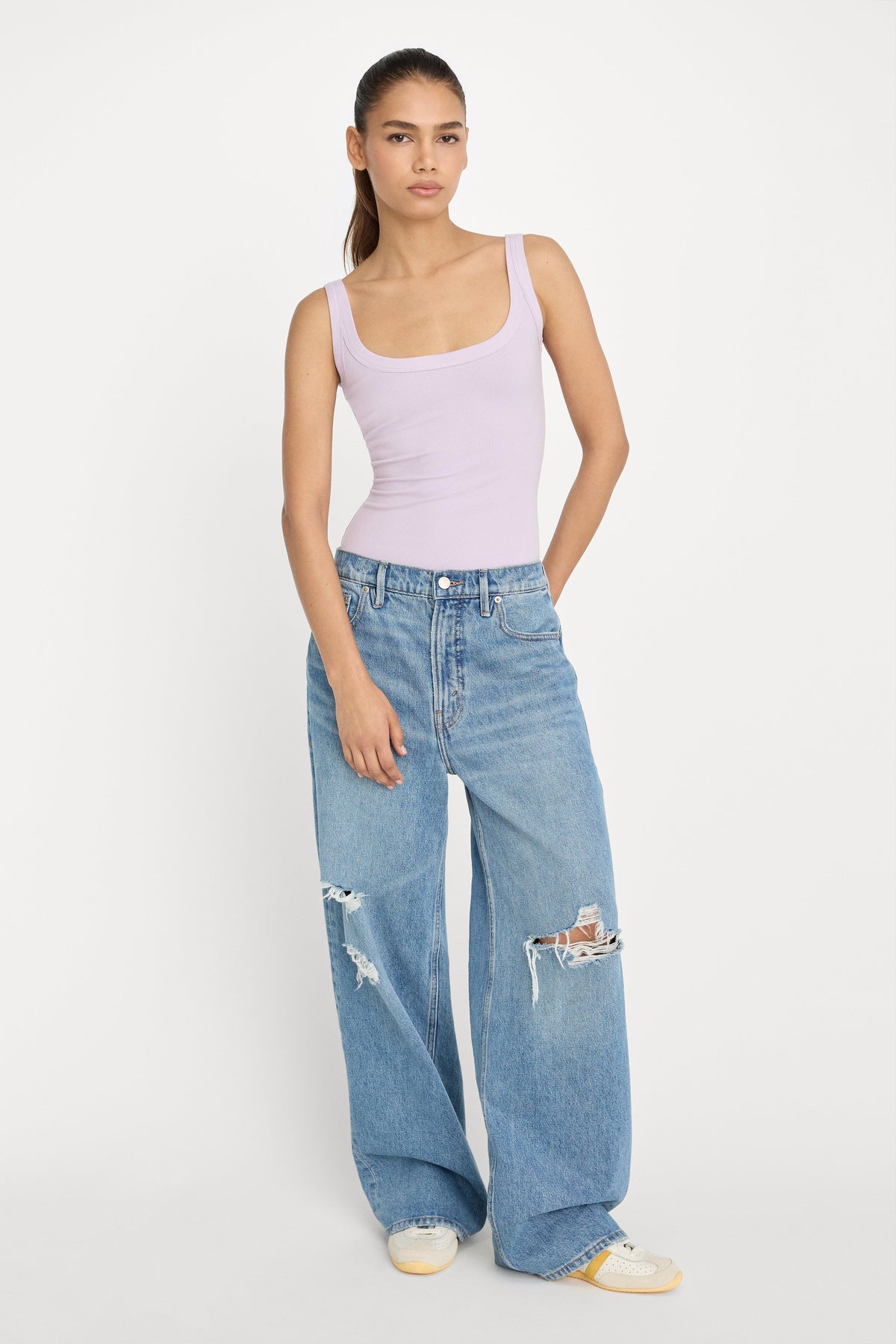 Luxury MODAL RIB TANK BODYSUIT LIGHT LILAC