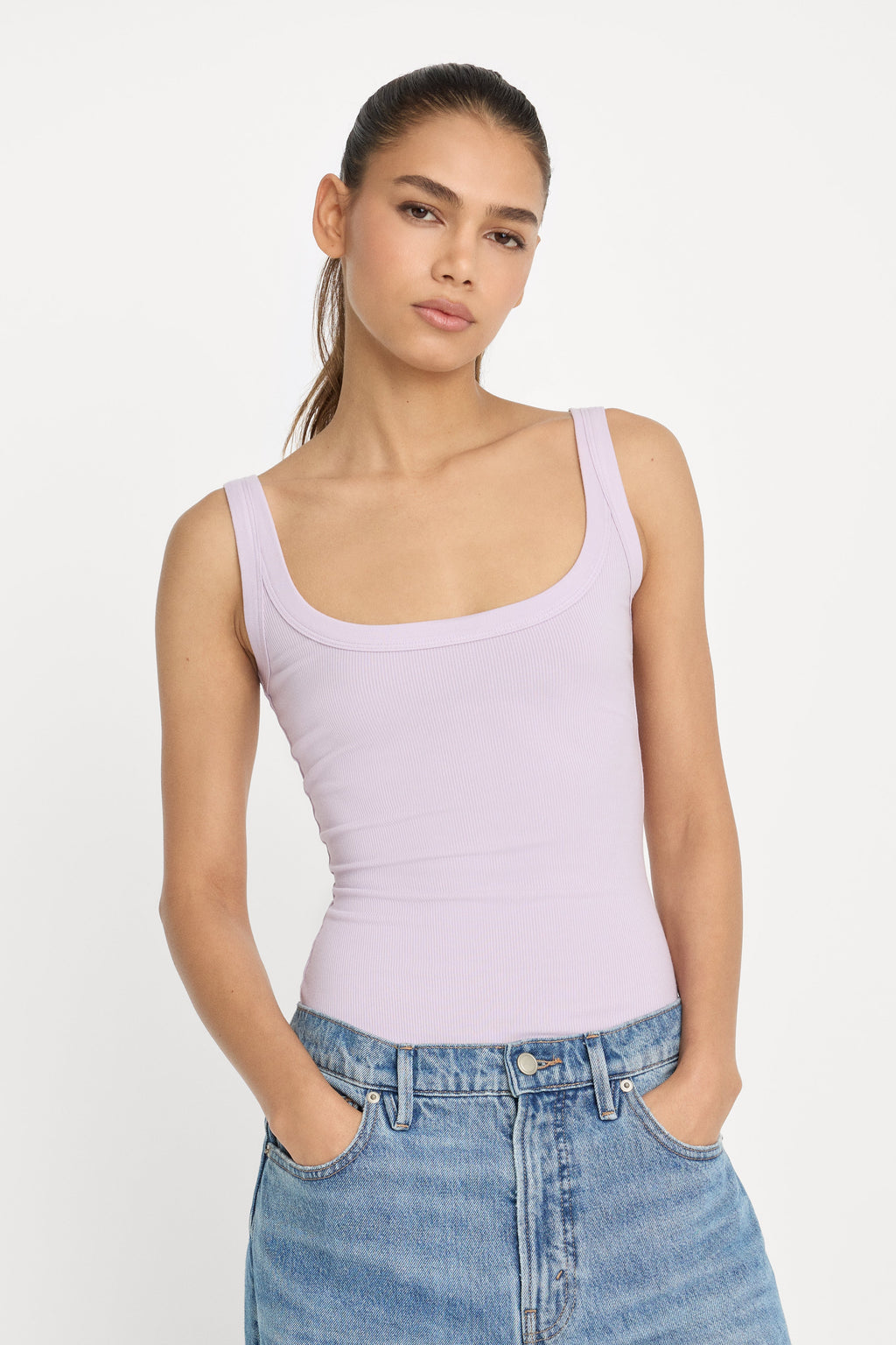 Luxury MODAL RIB TANK BODYSUIT LIGHT LILAC