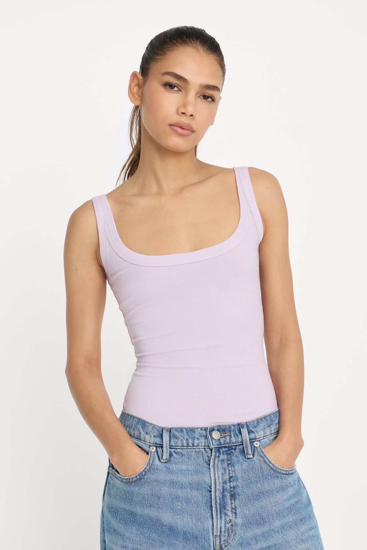 Luxury MODAL RIB TANK BODYSUIT LIGHT LILAC