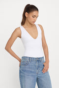 Luxury SCULPTING DEEP V BODYSUIT WHITE001