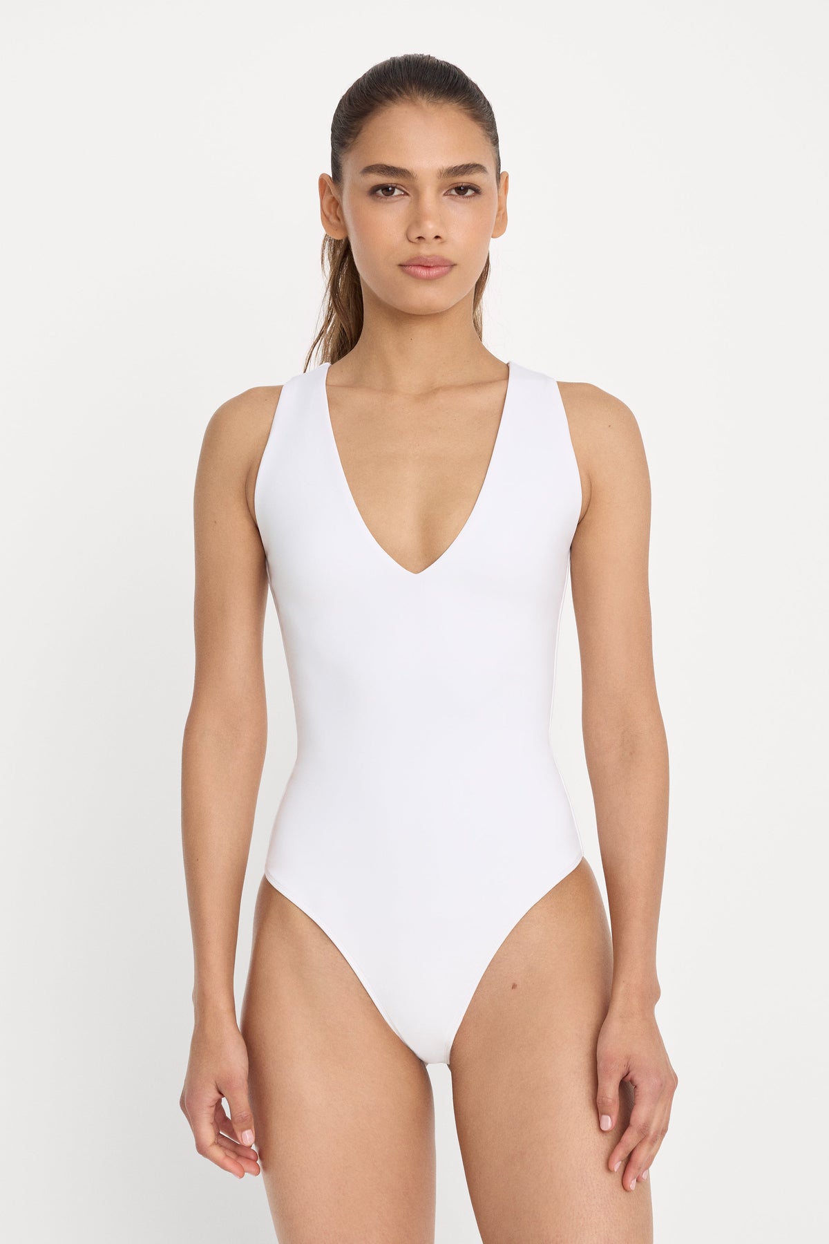 Luxury SCULPTING DEEP V BODYSUIT WHITE001