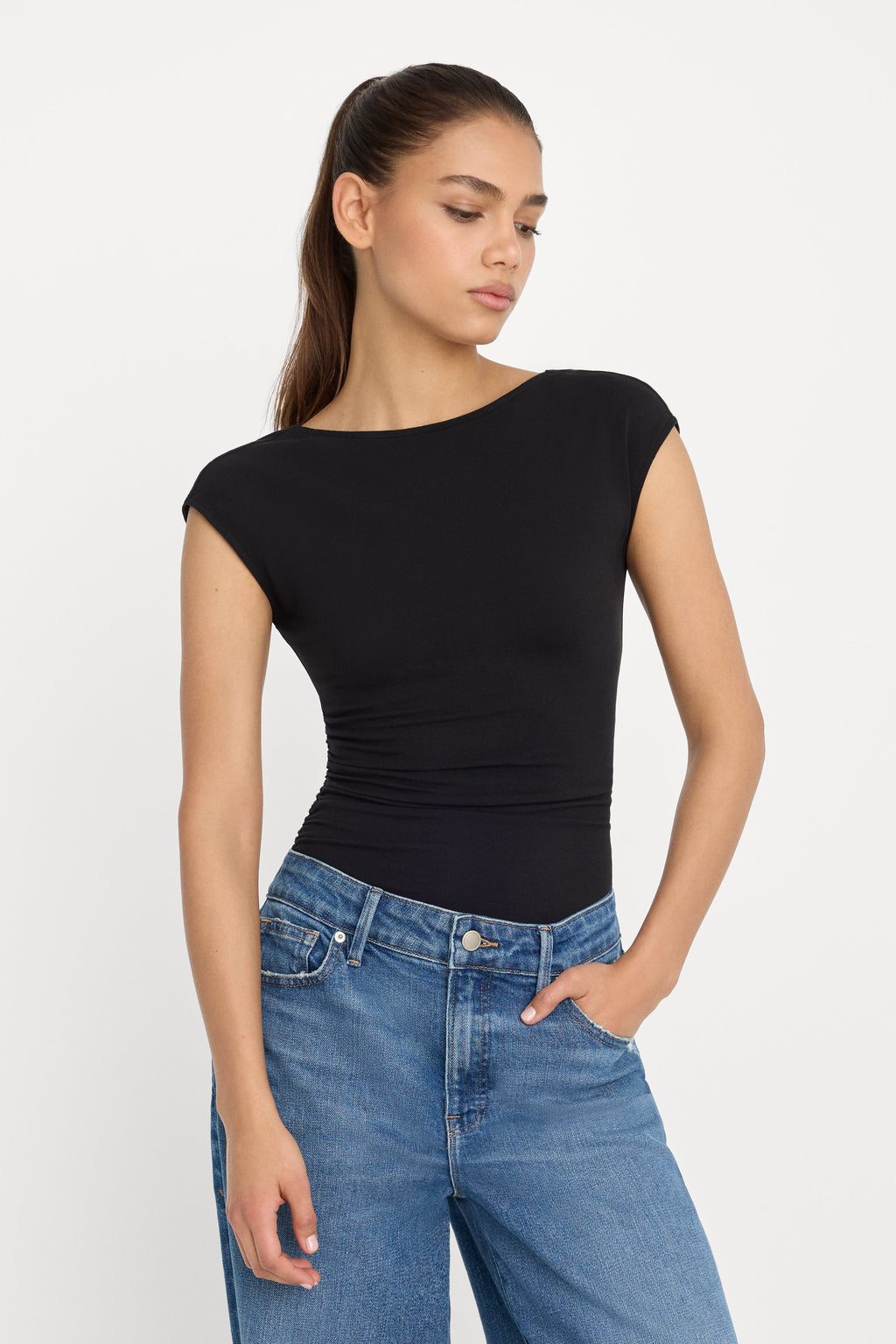 Luxury SUPER STRETCH OPEN BACK BODY SUIT BLACK001