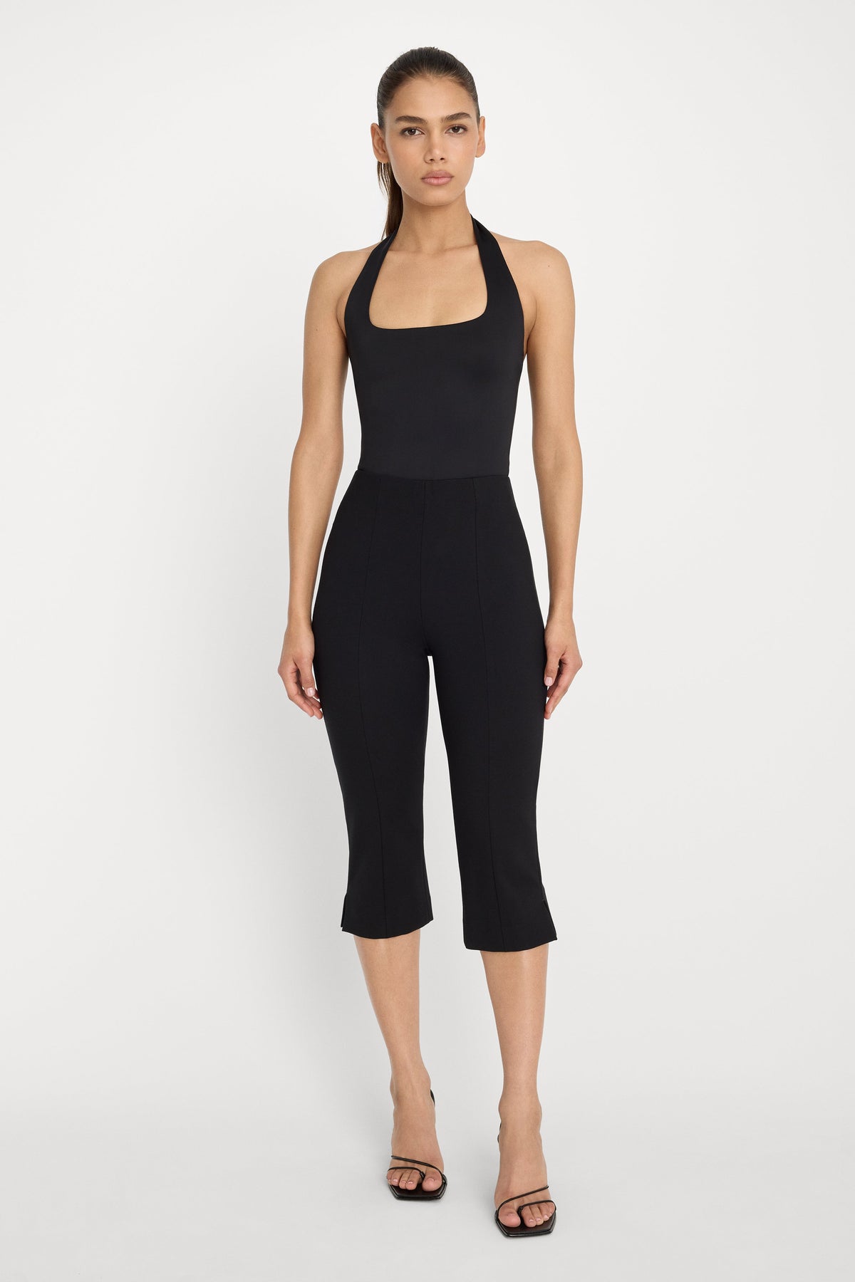Luxury SCULPTING HALTER SQUARE NECK BODYSUIT BLACK001