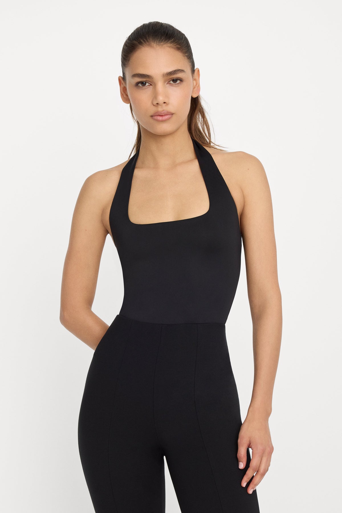 Luxury SCULPTING HALTER SQUARE NECK BODYSUIT BLACK001