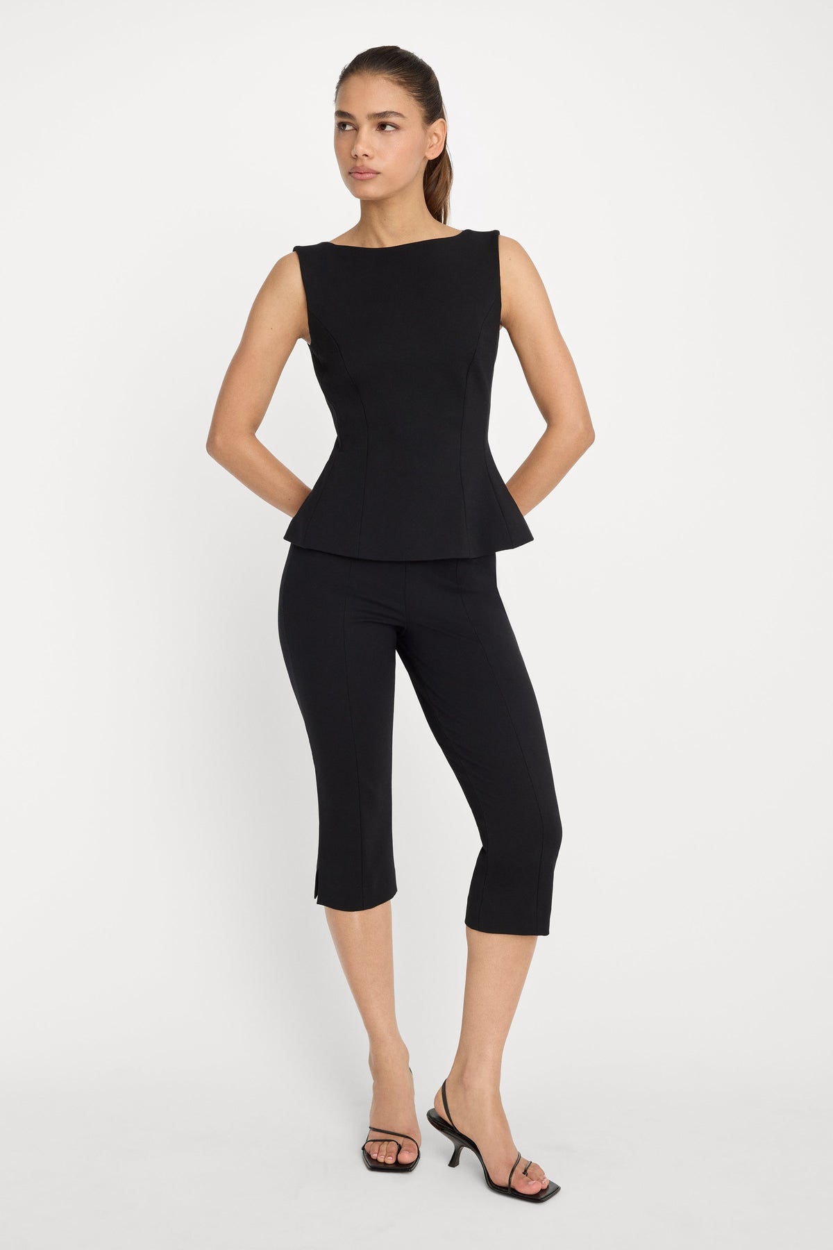 Luxury SOFT STRETCH PONTE STRAIGHT NECK TOP BLACK001