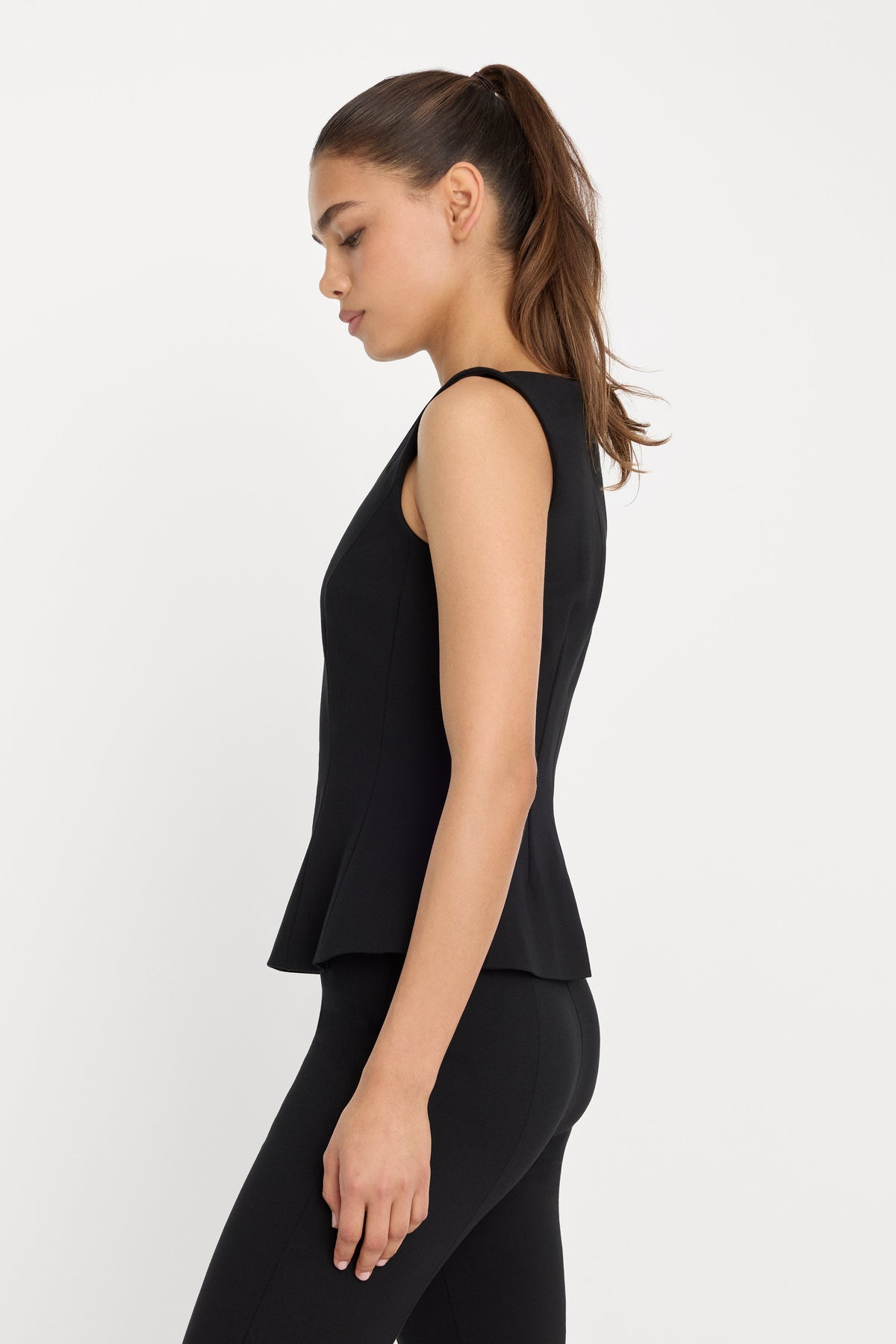 Luxury SOFT STRETCH PONTE STRAIGHT NECK TOP BLACK001