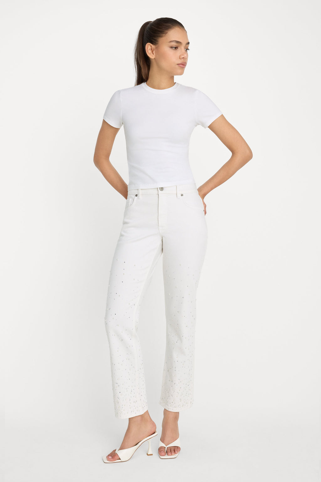 Luxury GOOD ICON STRAIGHT ANKLE PEARL JEANS WHITE001