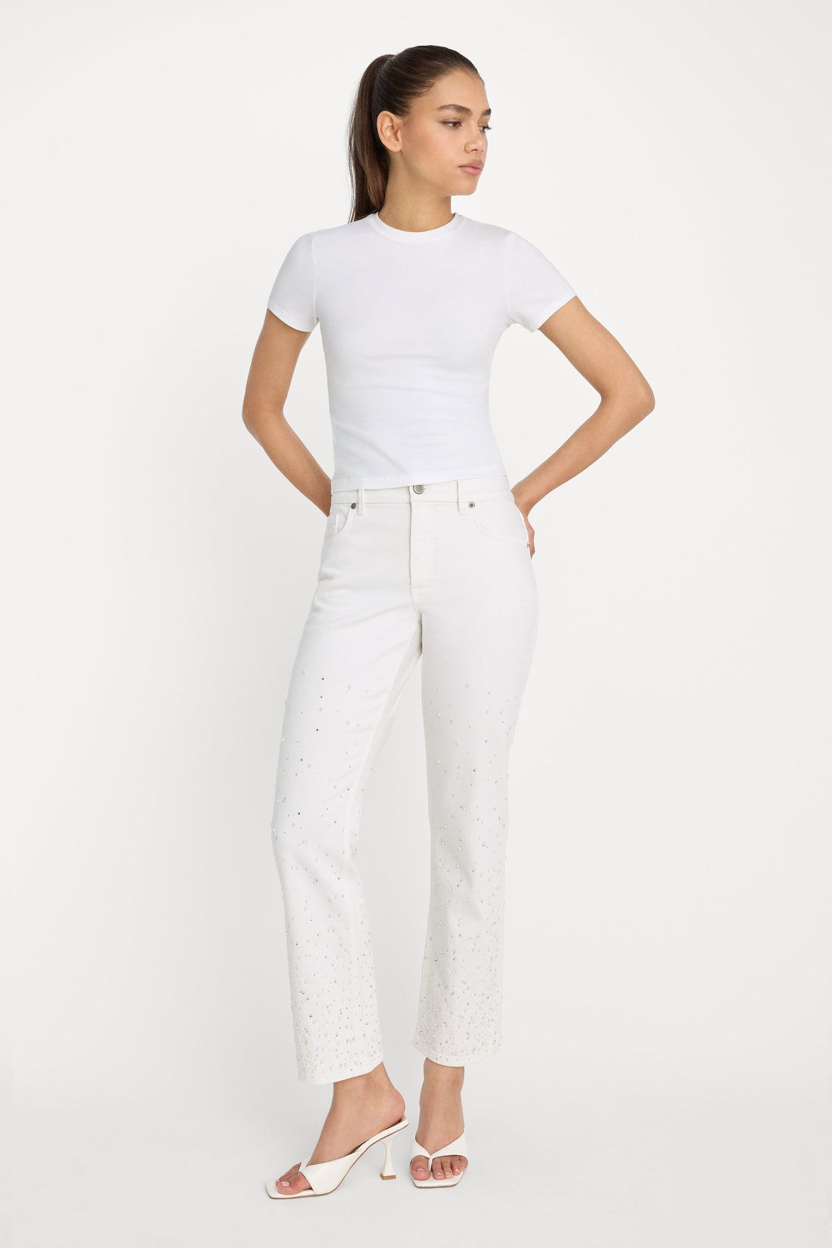 Luxury GOOD ICON STRAIGHT ANKLE PEARL JEANS WHITE001