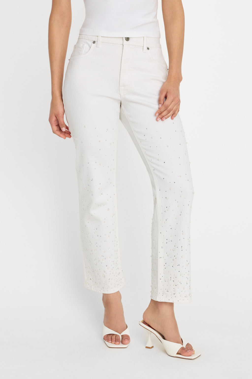 Luxury GOOD ICON STRAIGHT ANKLE PEARL JEANS WHITE001