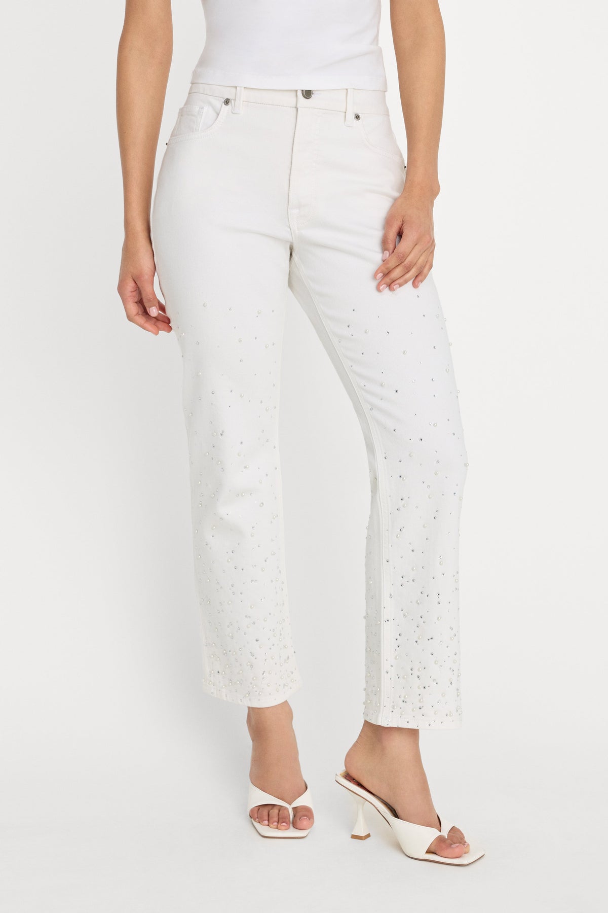 Luxury GOOD ICON STRAIGHT ANKLE PEARL JEANS WHITE001
