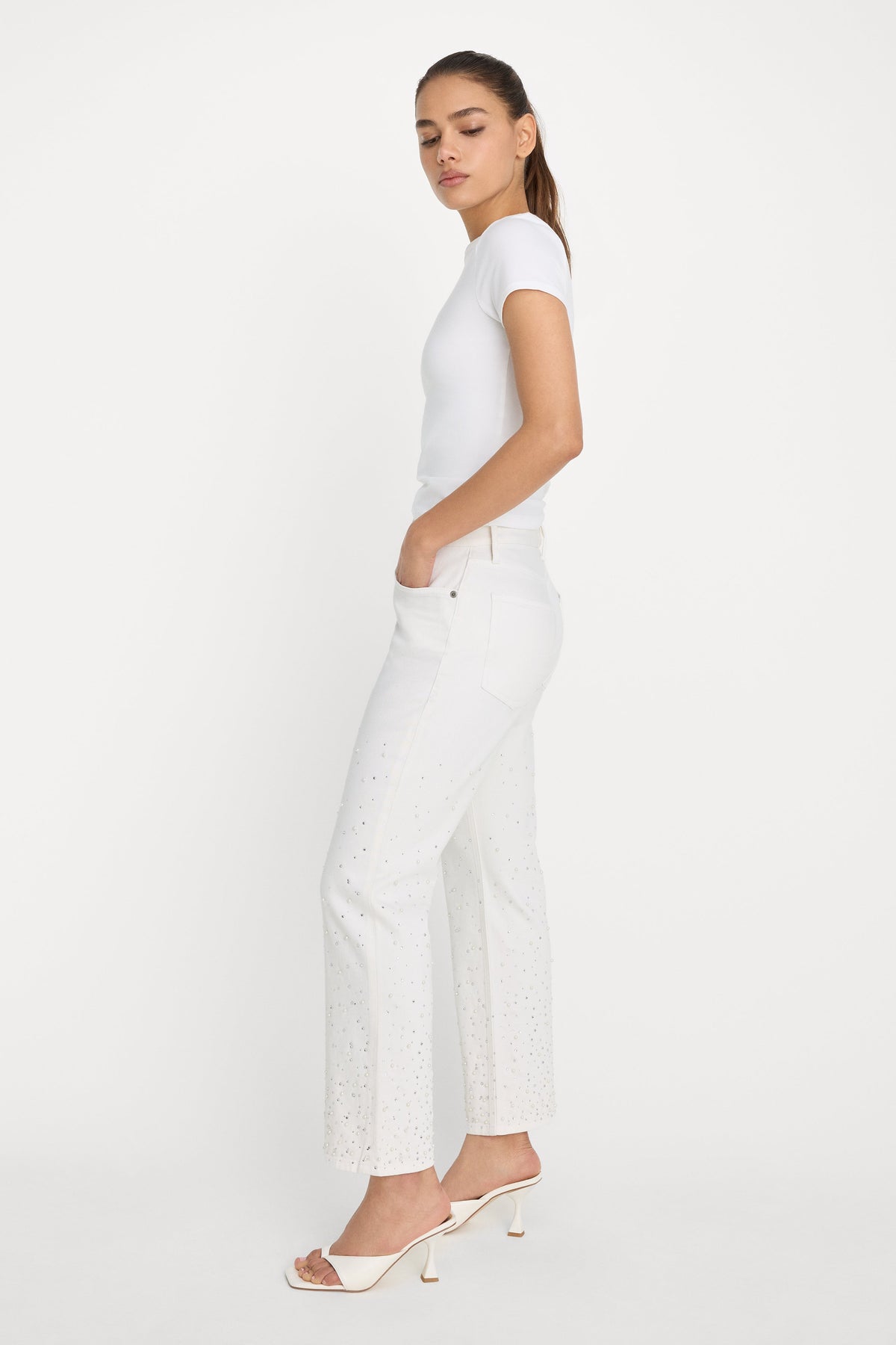 Luxury GOOD ICON STRAIGHT ANKLE PEARL JEANS WHITE001