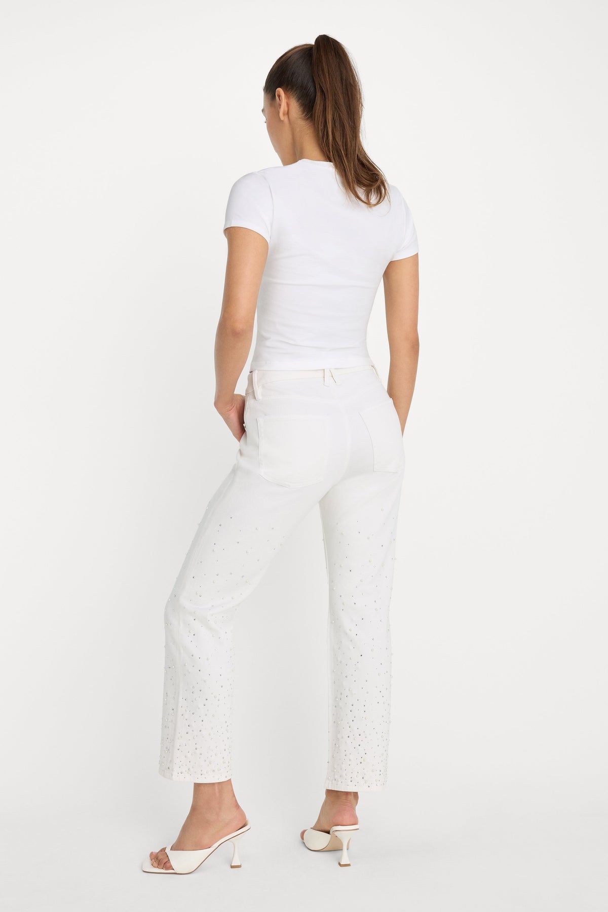 Luxury GOOD ICON STRAIGHT ANKLE PEARL JEANS WHITE001
