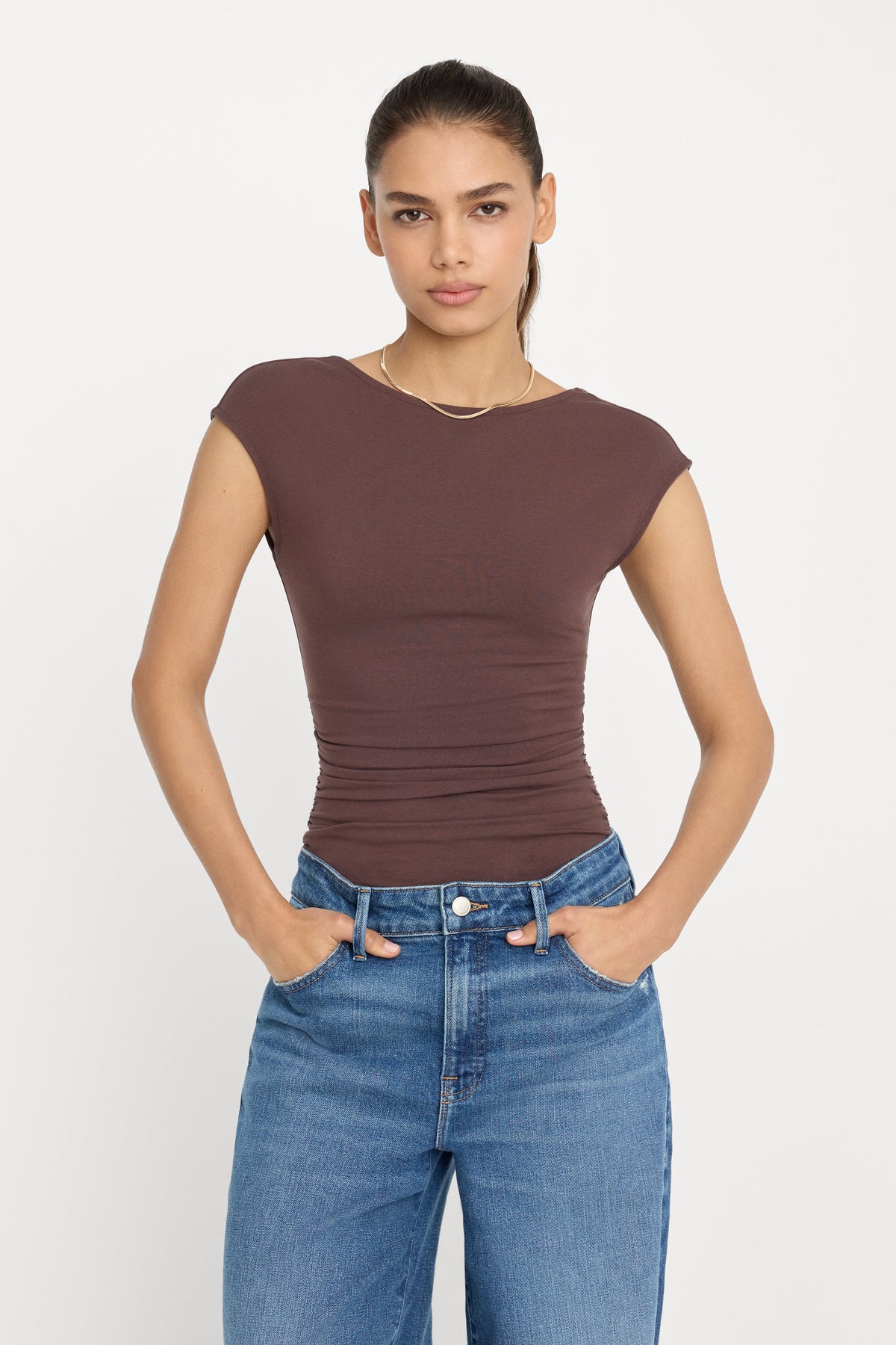 Luxury SUPER STRETCH OPEN BACK BODY SUIT BITTER COCOA