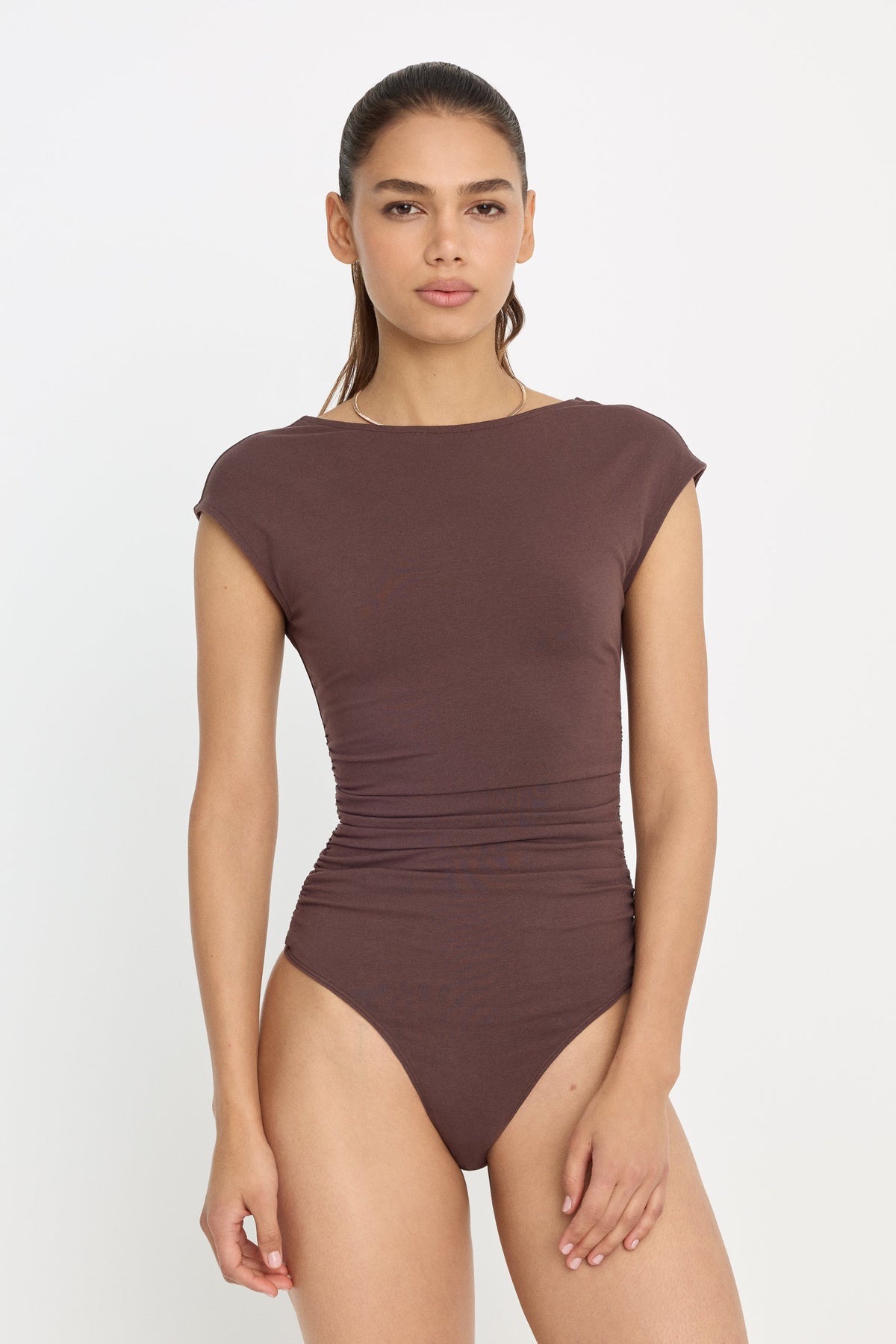 Luxury SUPER STRETCH OPEN BACK BODY SUIT BITTER COCOA