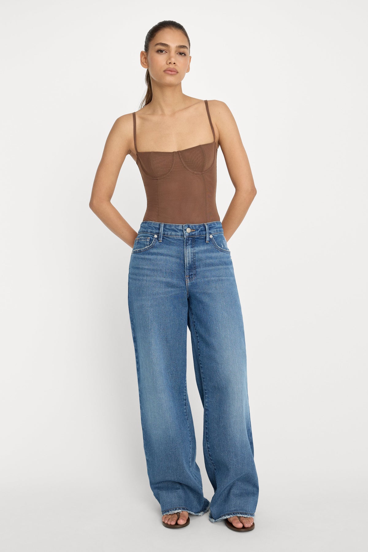 Luxury MESH BUSTIER BODYSUIT SADDLEWOOD