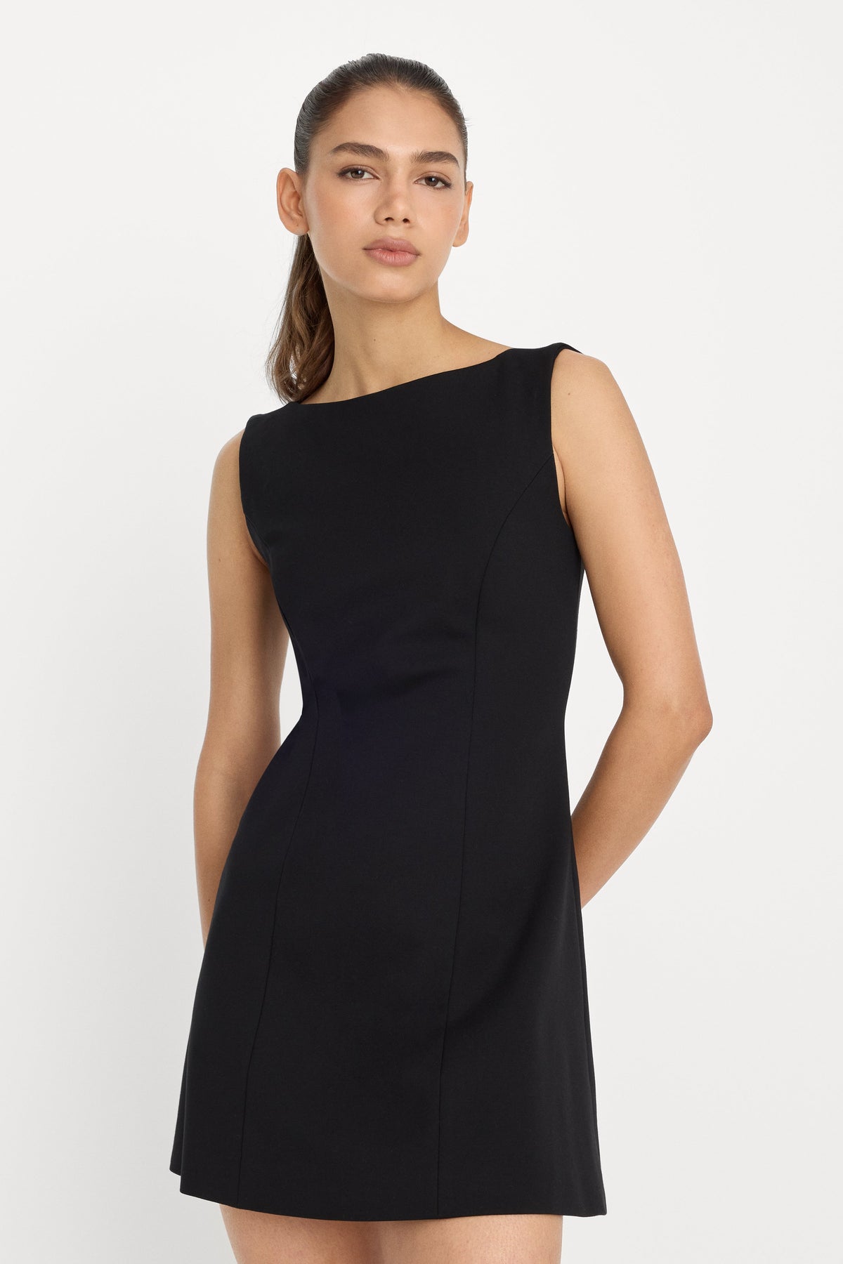 Luxury SOFT STRETCH PONTE MINI DRESS BLACK001