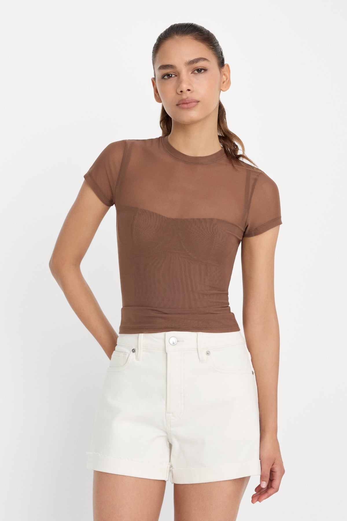 Luxury MESH BABY TEE SADDLEWOOD
