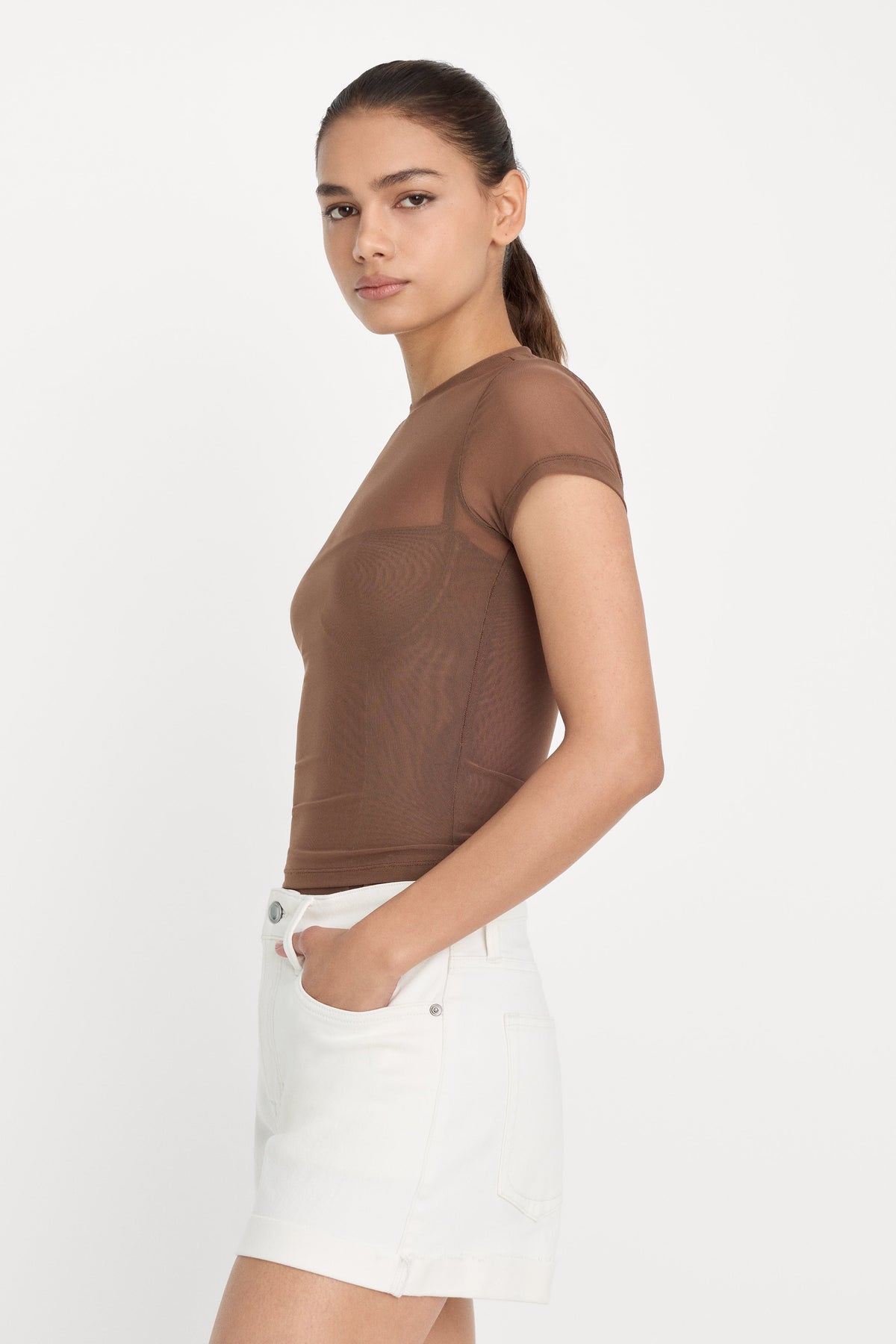 Luxury MESH BABY TEE SADDLEWOOD