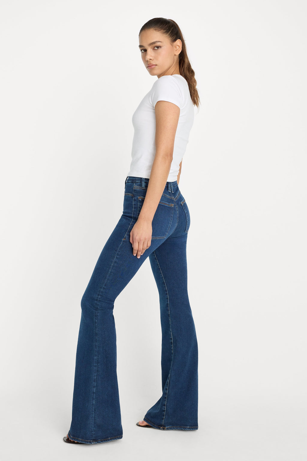 Luxury POWER STRETCH PULL-ON FLARE JEANS INDIGO491
