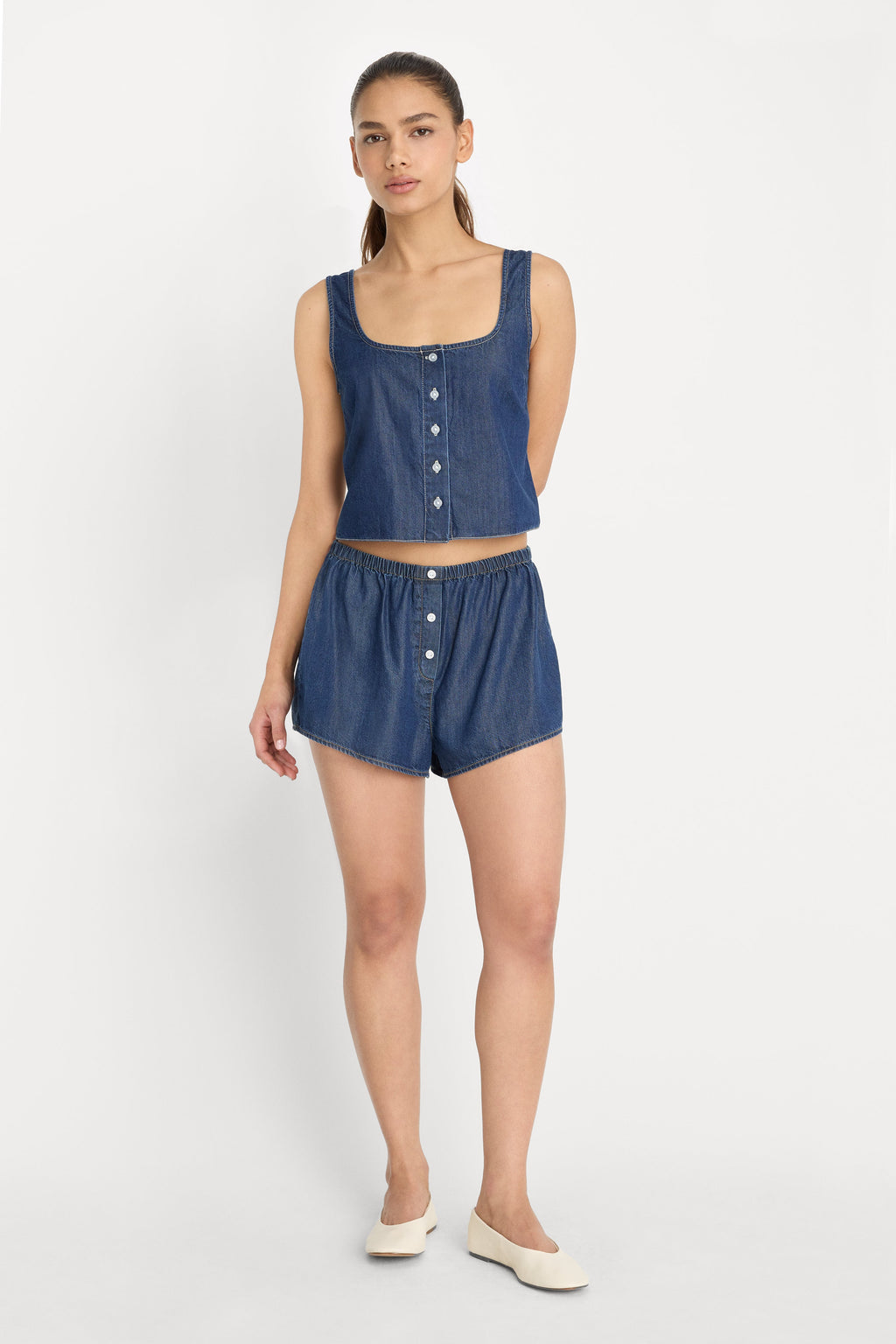 Luxury DENIM BUTTON FRONT TANK INDIGO1187