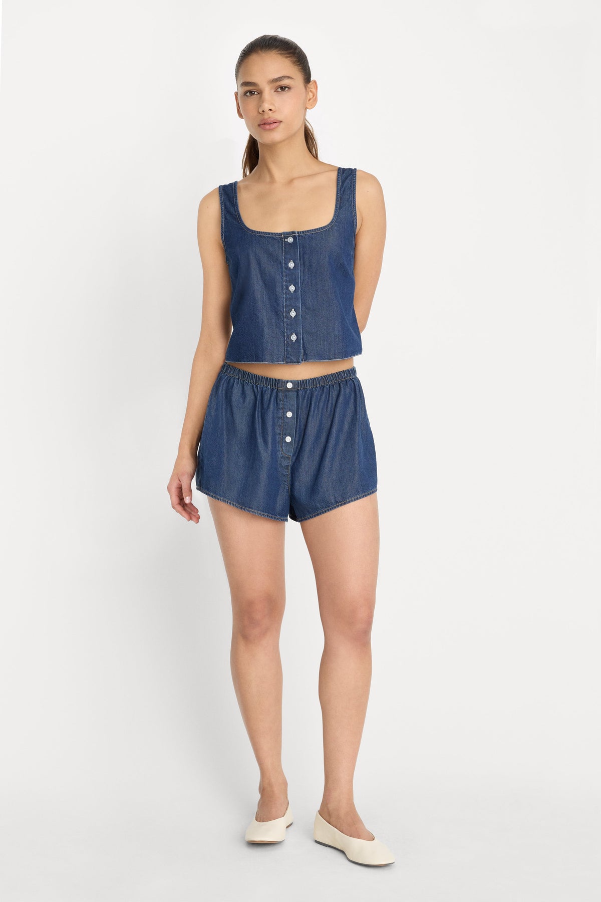 Luxury DENIM BUTTON FRONT TANK INDIGO1187