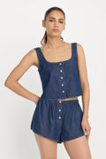 Luxury DENIM BUTTON FRONT TANK INDIGO1187