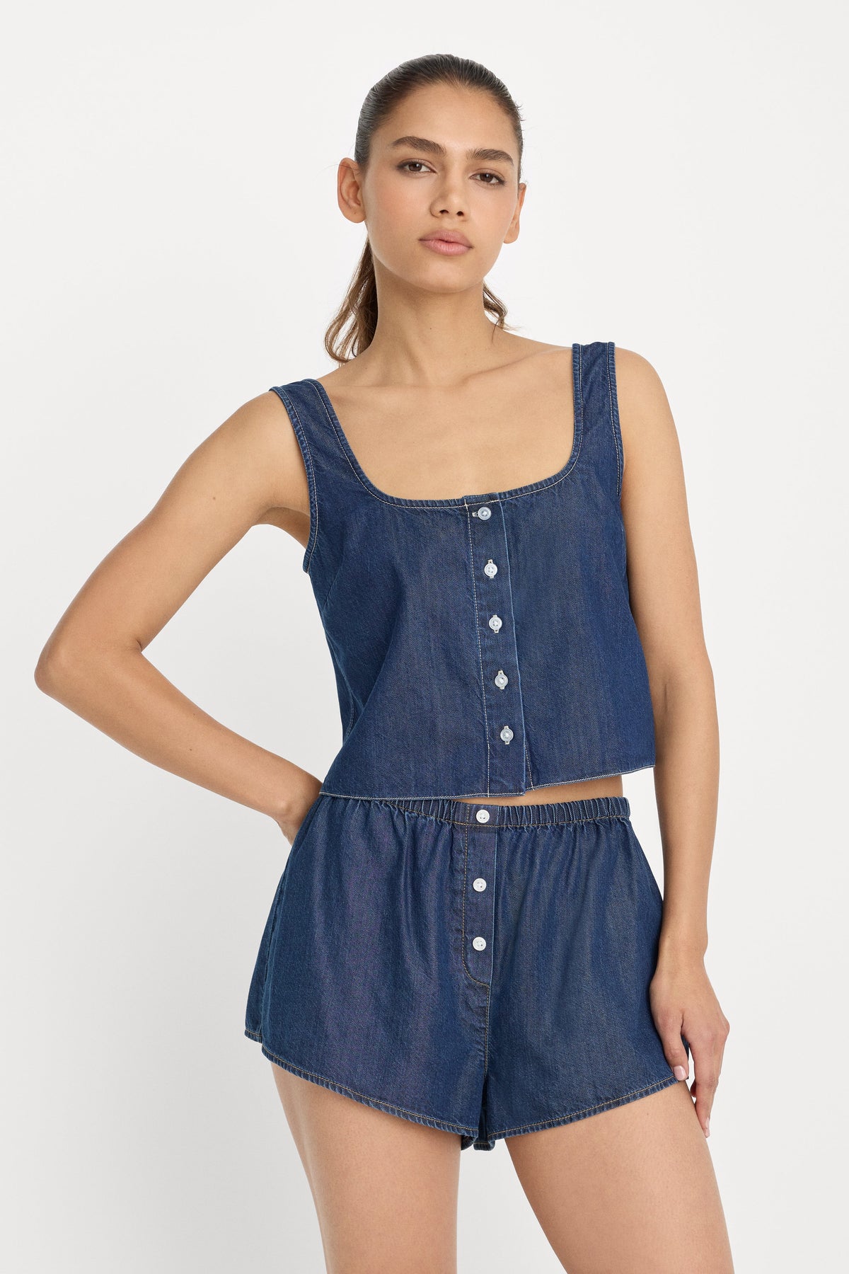 Luxury DENIM BUTTON FRONT TANK INDIGO1187