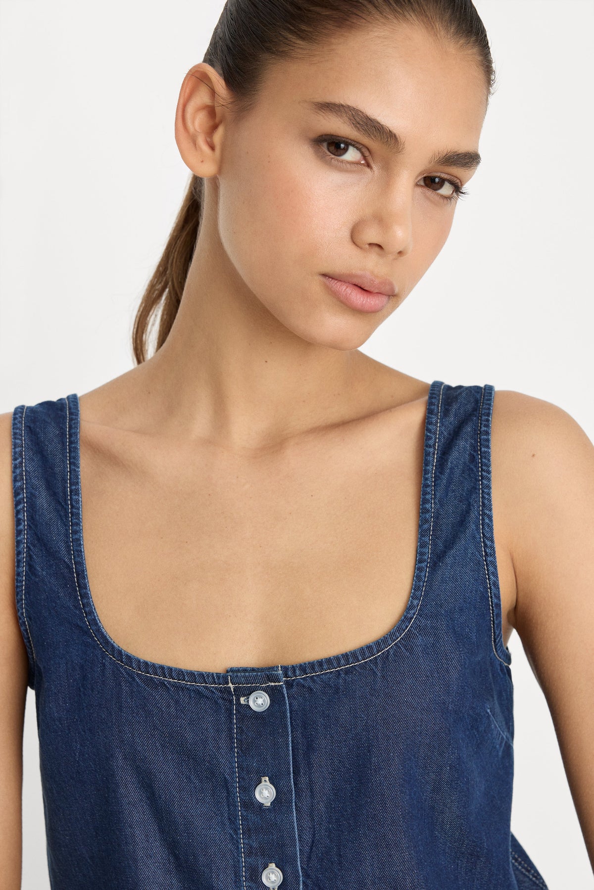 Luxury DENIM BUTTON FRONT TANK INDIGO1187