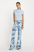 Luxury V WAIST CHIFFON FLARE PANTS BLUE ANGEL PRINT