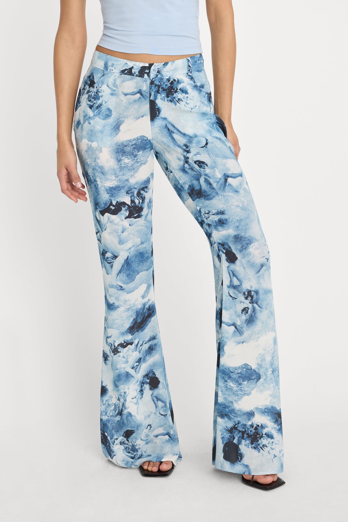 Luxury V WAIST CHIFFON FLARE PANTS BLUE ANGEL PRINT
