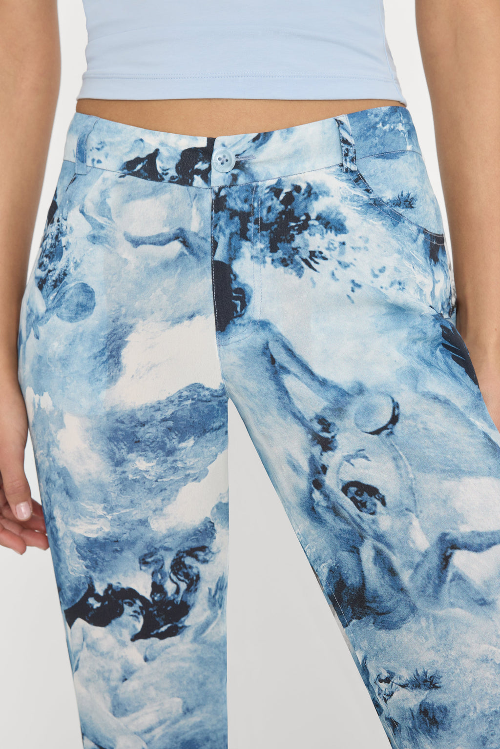 Luxury V WAIST CHIFFON FLARE PANTS BLUE ANGEL PRINT
