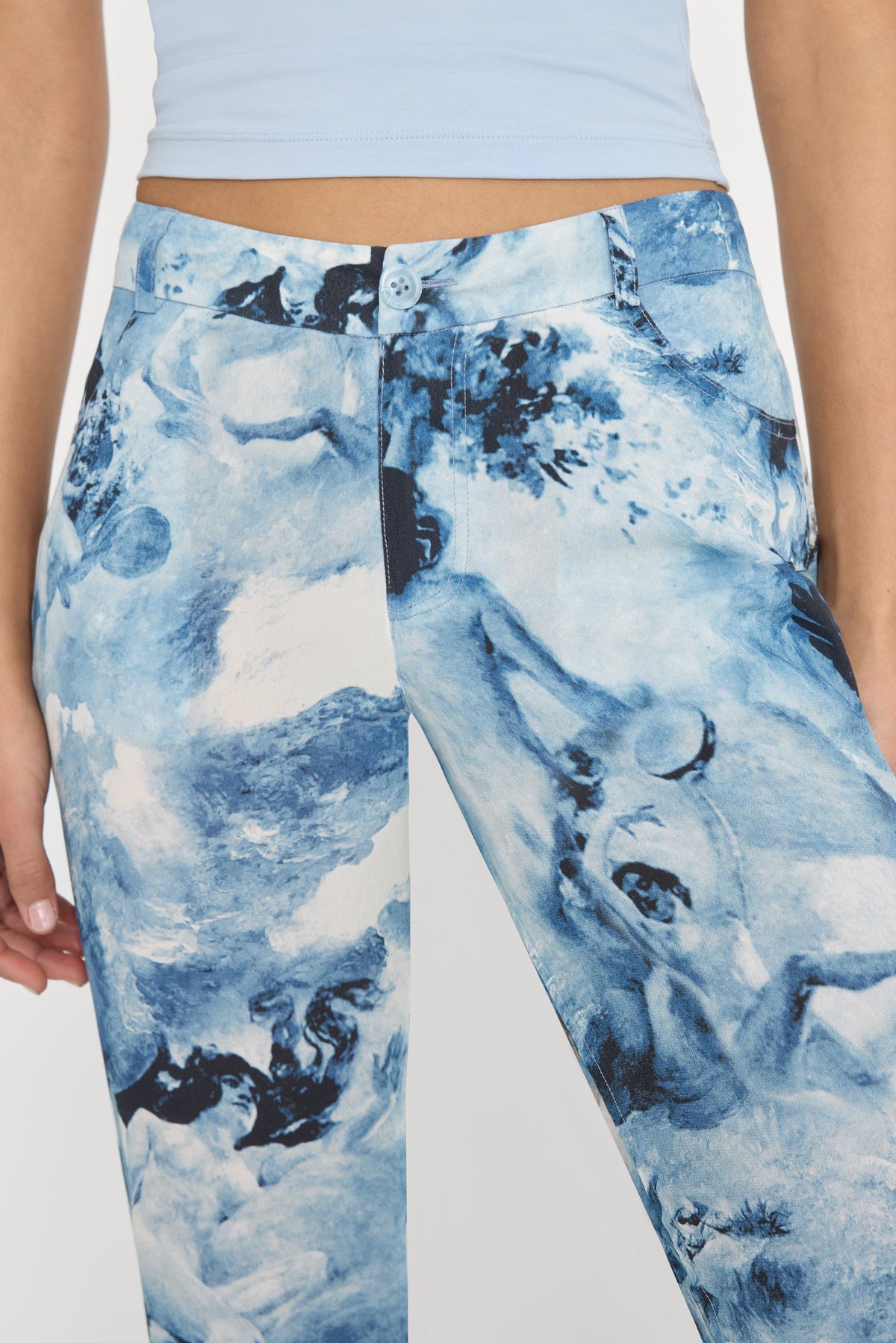 Luxury V WAIST CHIFFON FLARE PANTS BLUE ANGEL PRINT