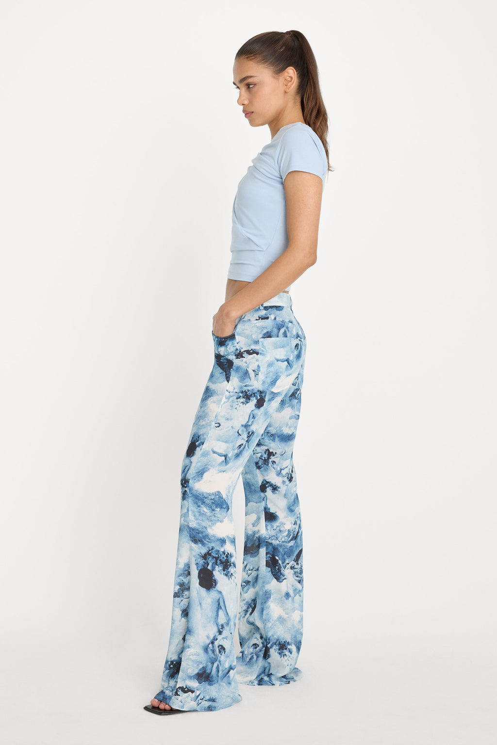 Luxury V WAIST CHIFFON FLARE PANTS BLUE ANGEL PRINT