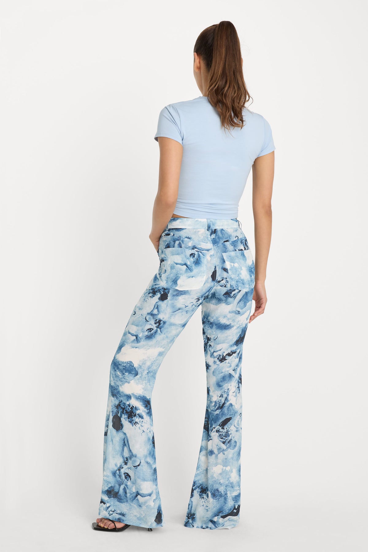 Luxury V WAIST CHIFFON FLARE PANTS BLUE ANGEL PRINT