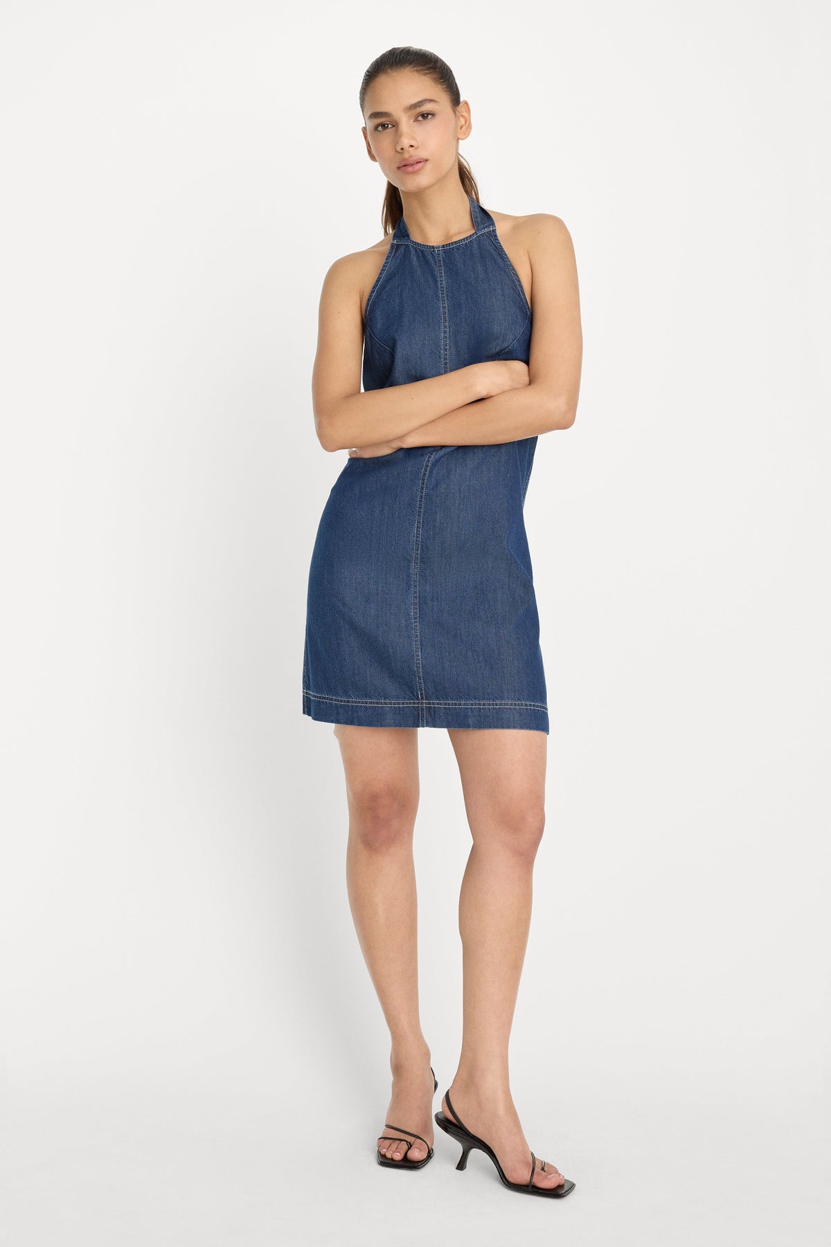 Luxury DENIM HALTER SHIFT DRESS INDIGO1187