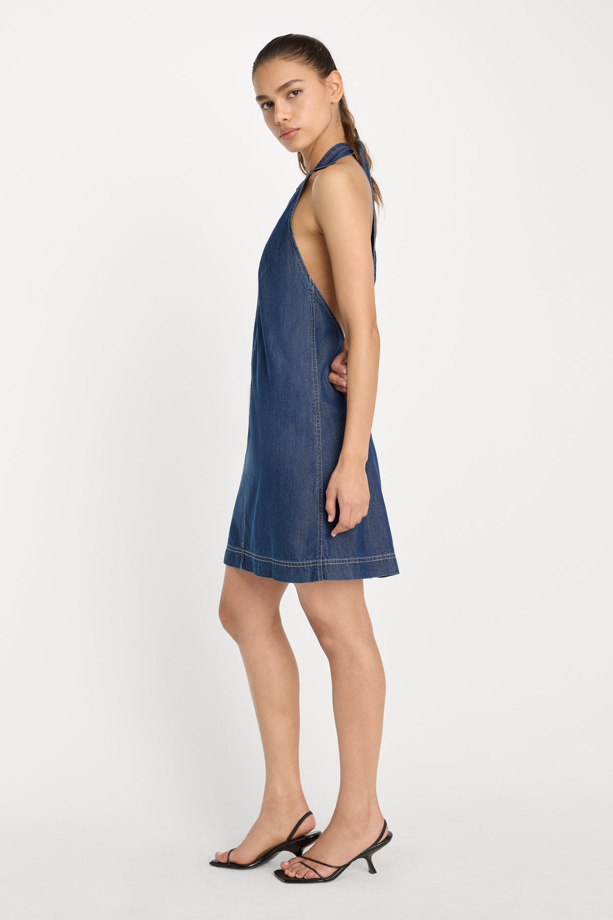Luxury DENIM HALTER SHIFT DRESS INDIGO1187