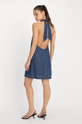 Luxury DENIM HALTER SHIFT DRESS INDIGO1187