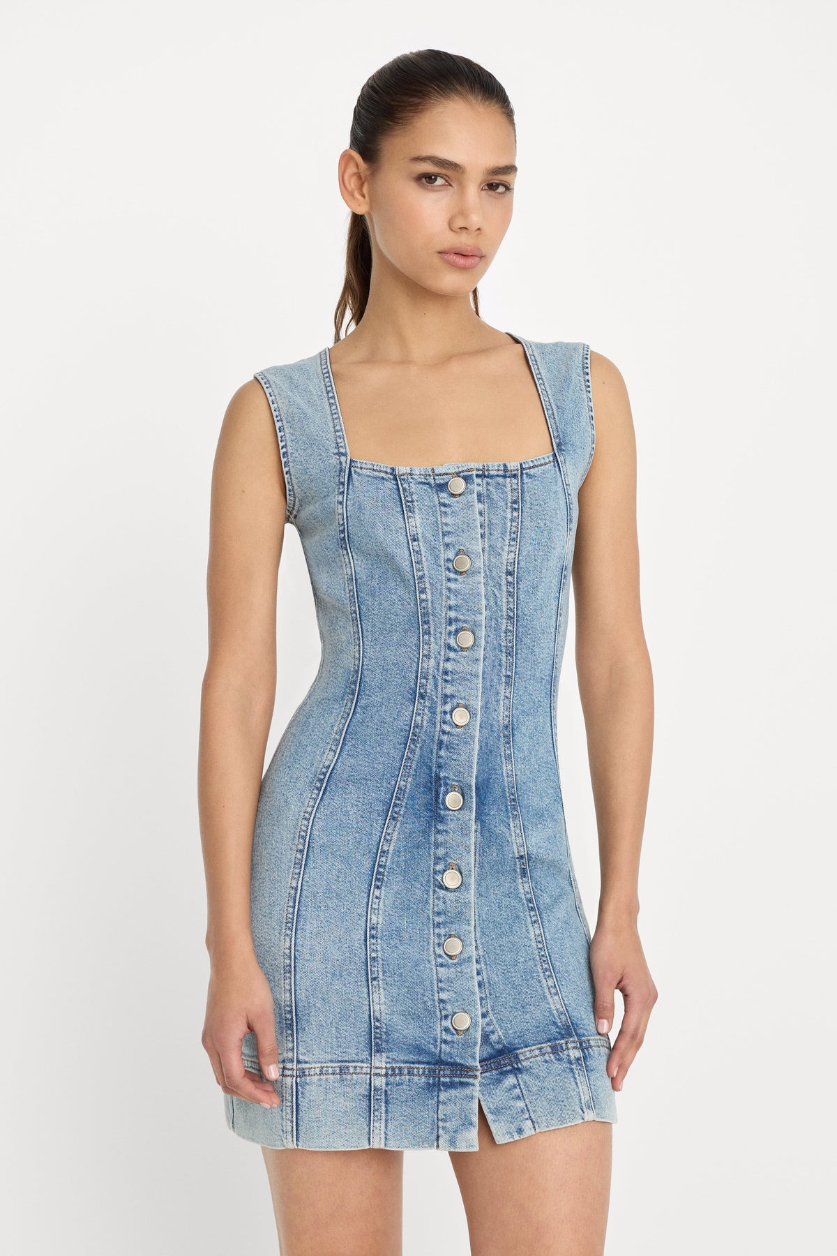 Luxury MINI BUTTON FRONT DRESS INDIGO1104