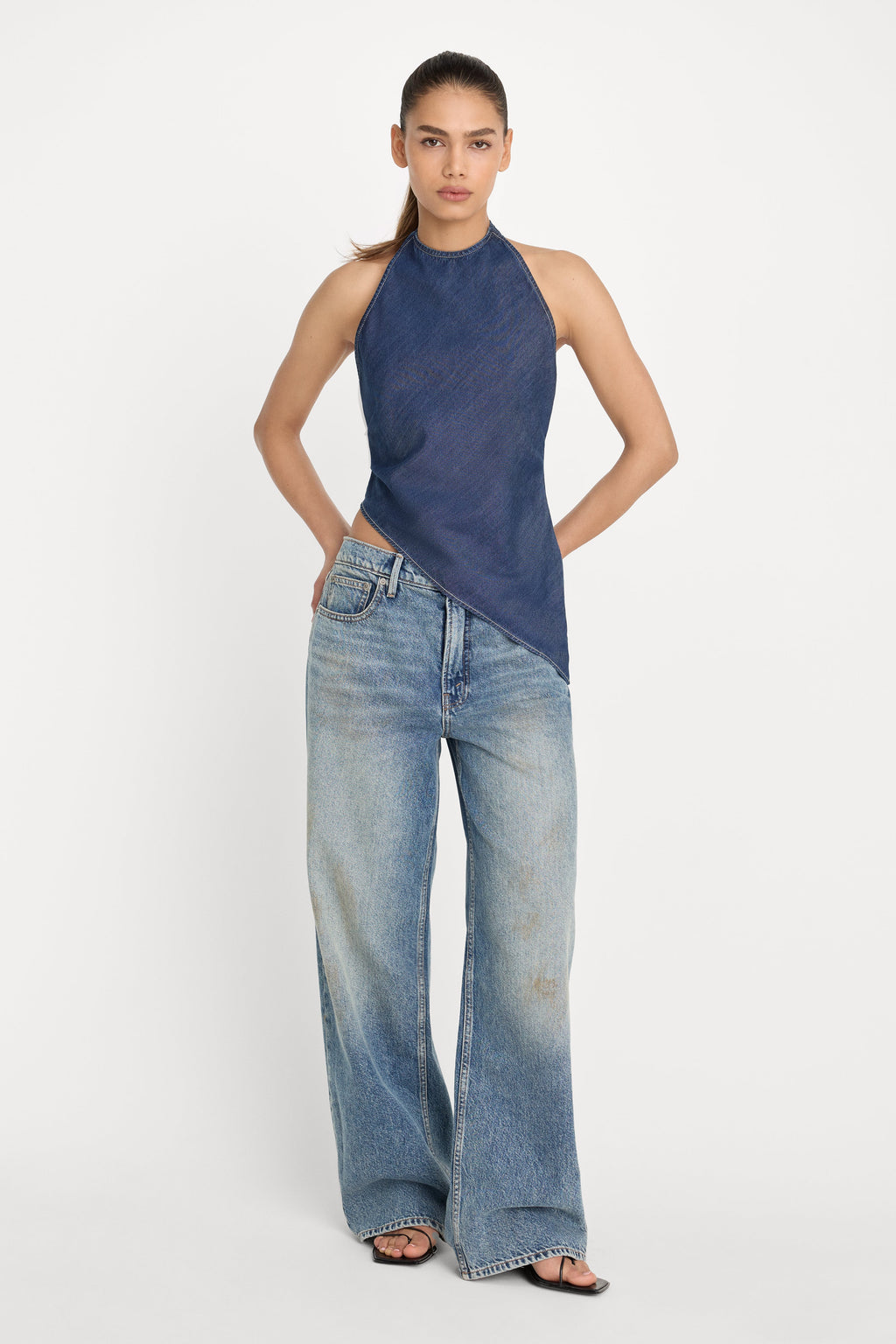 Luxury ASYMMETRIC HEM HALTER TOP INDIGO1187