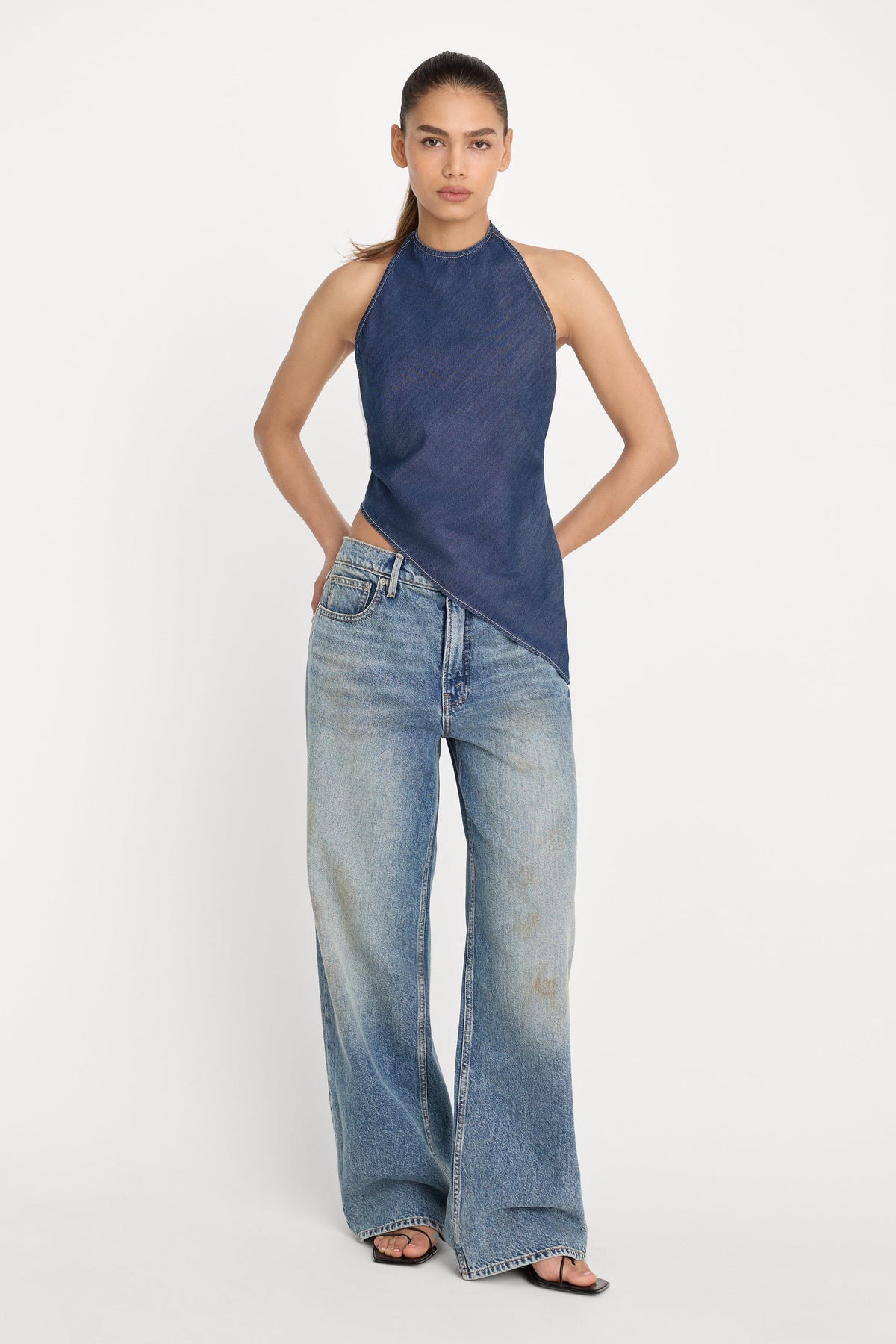 Luxury ASYMMETRIC HEM HALTER TOP INDIGO1187
