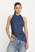 Luxury ASYMMETRIC HEM HALTER TOP INDIGO1187