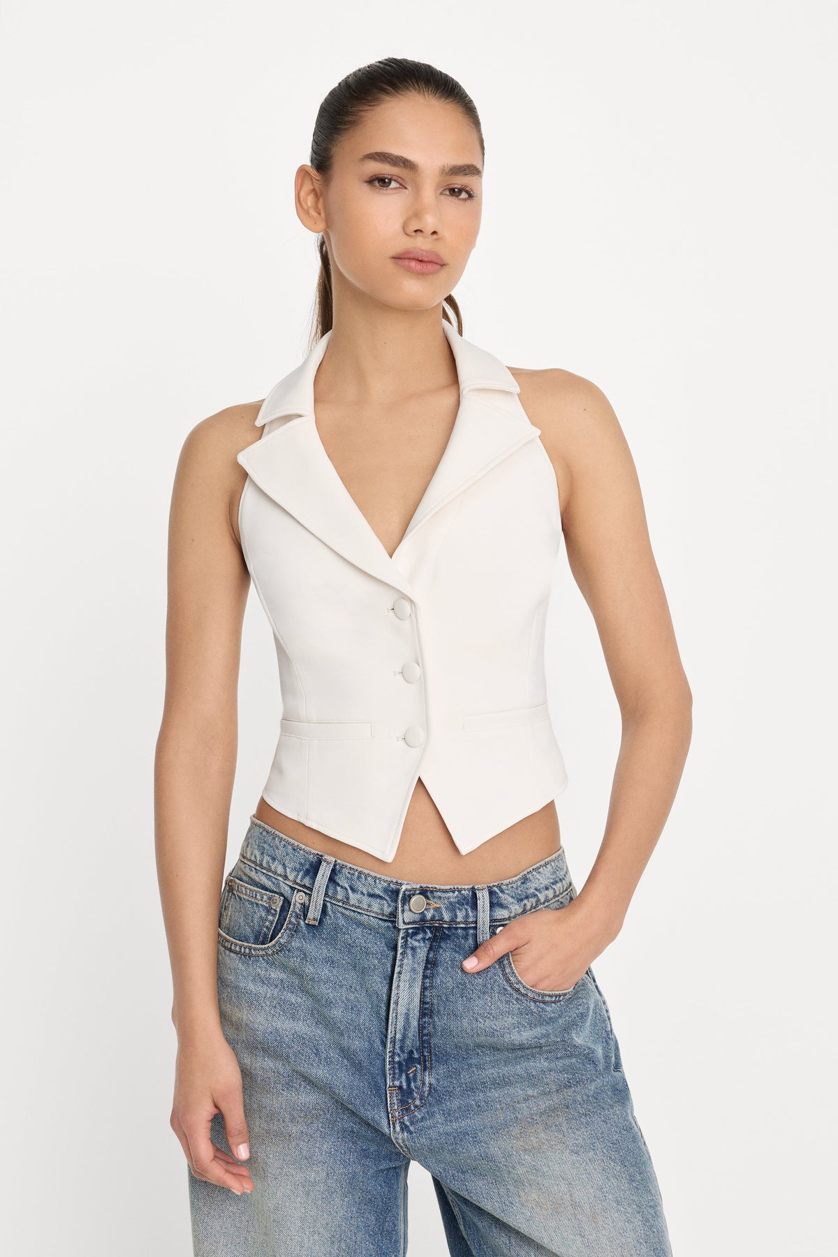 Luxury LUXE SUITING HALTER VEST SOFT SHELL