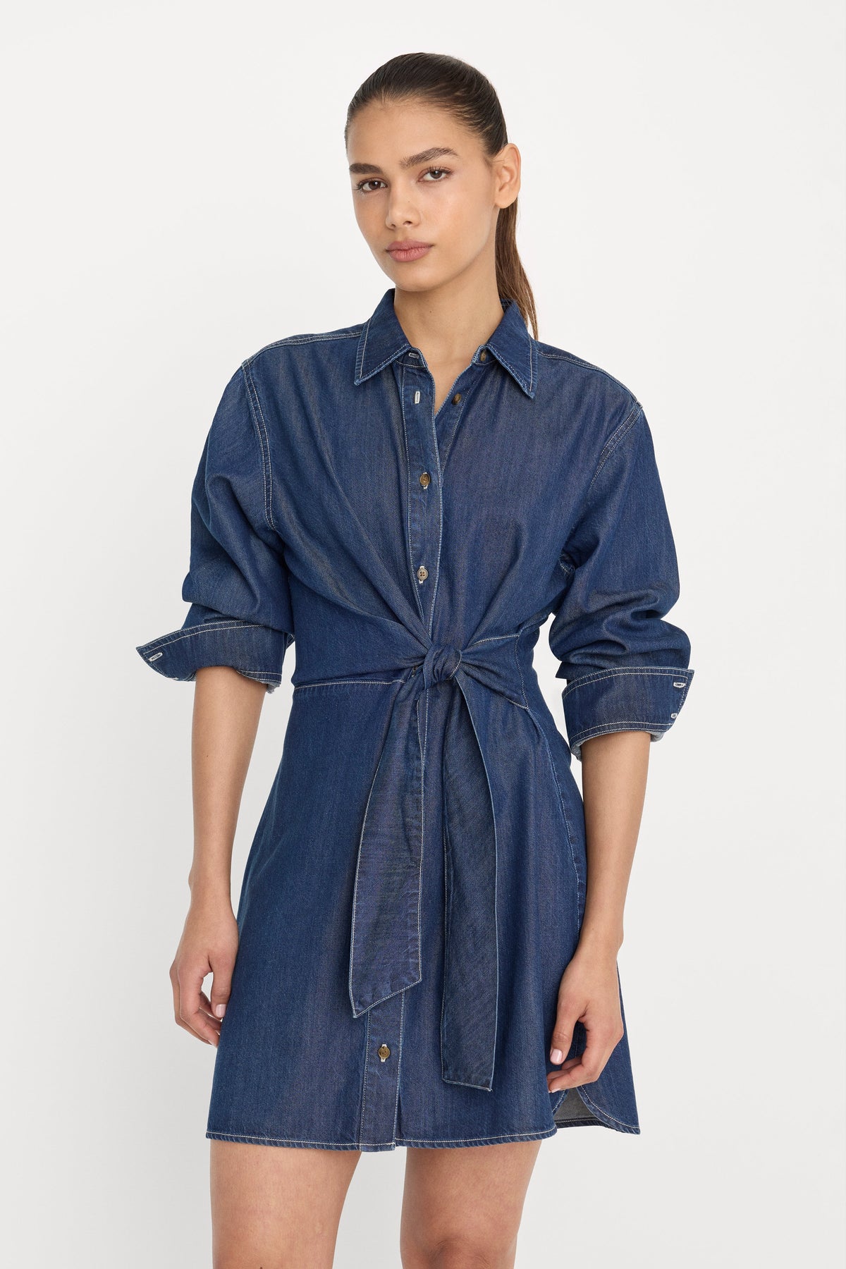 Luxury DENIM WRAP SHIRT DRESS INDIGO1187