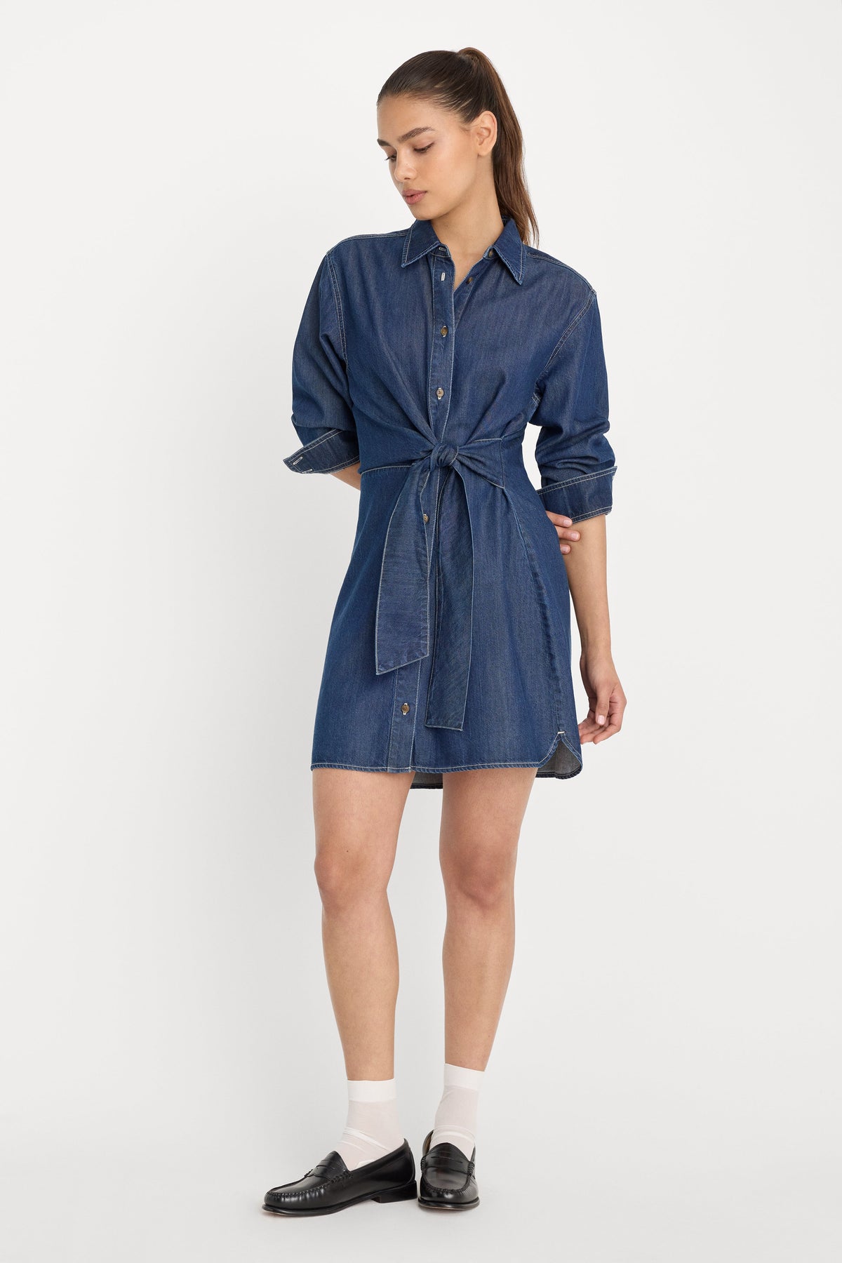 Luxury DENIM WRAP SHIRT DRESS INDIGO1187