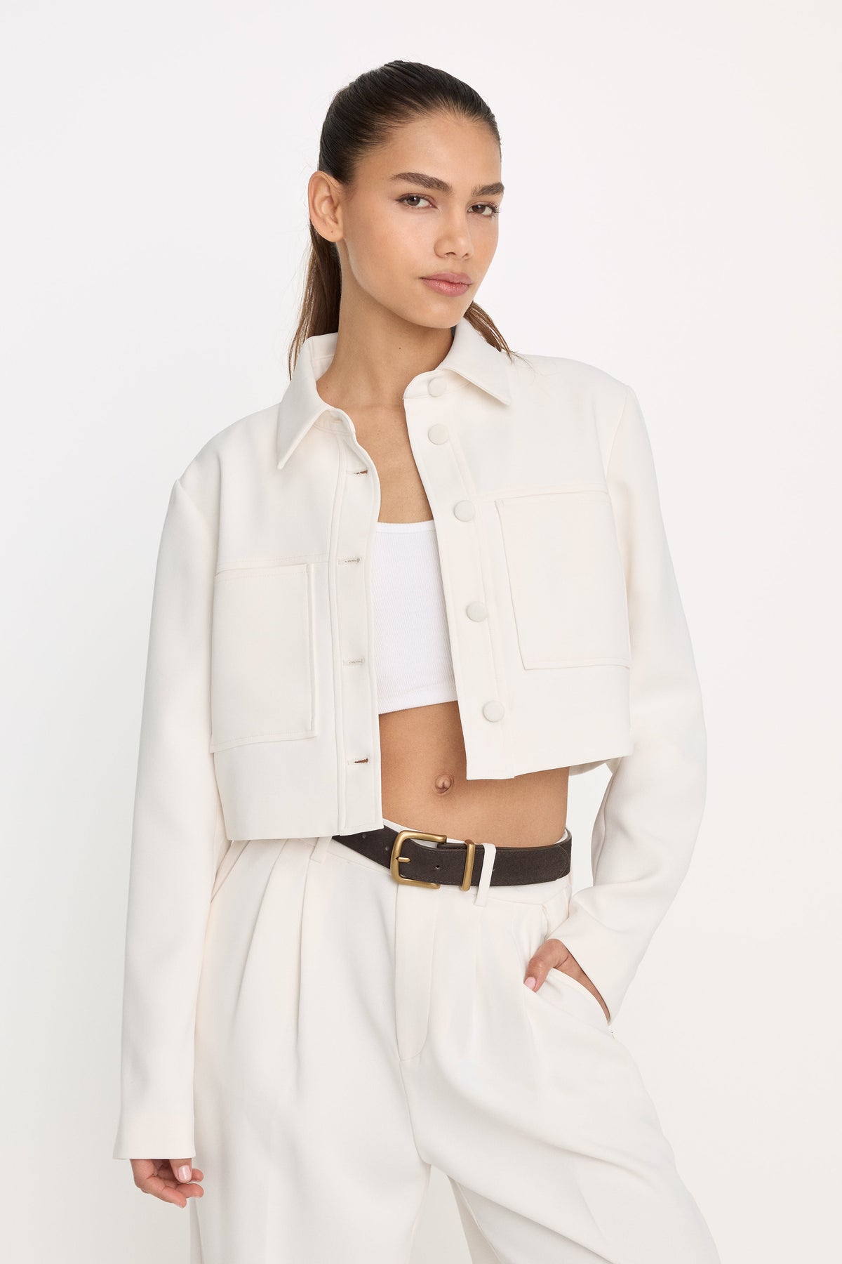 Luxury LUXE SUITING CROPPED JACKET SOFT SHELL