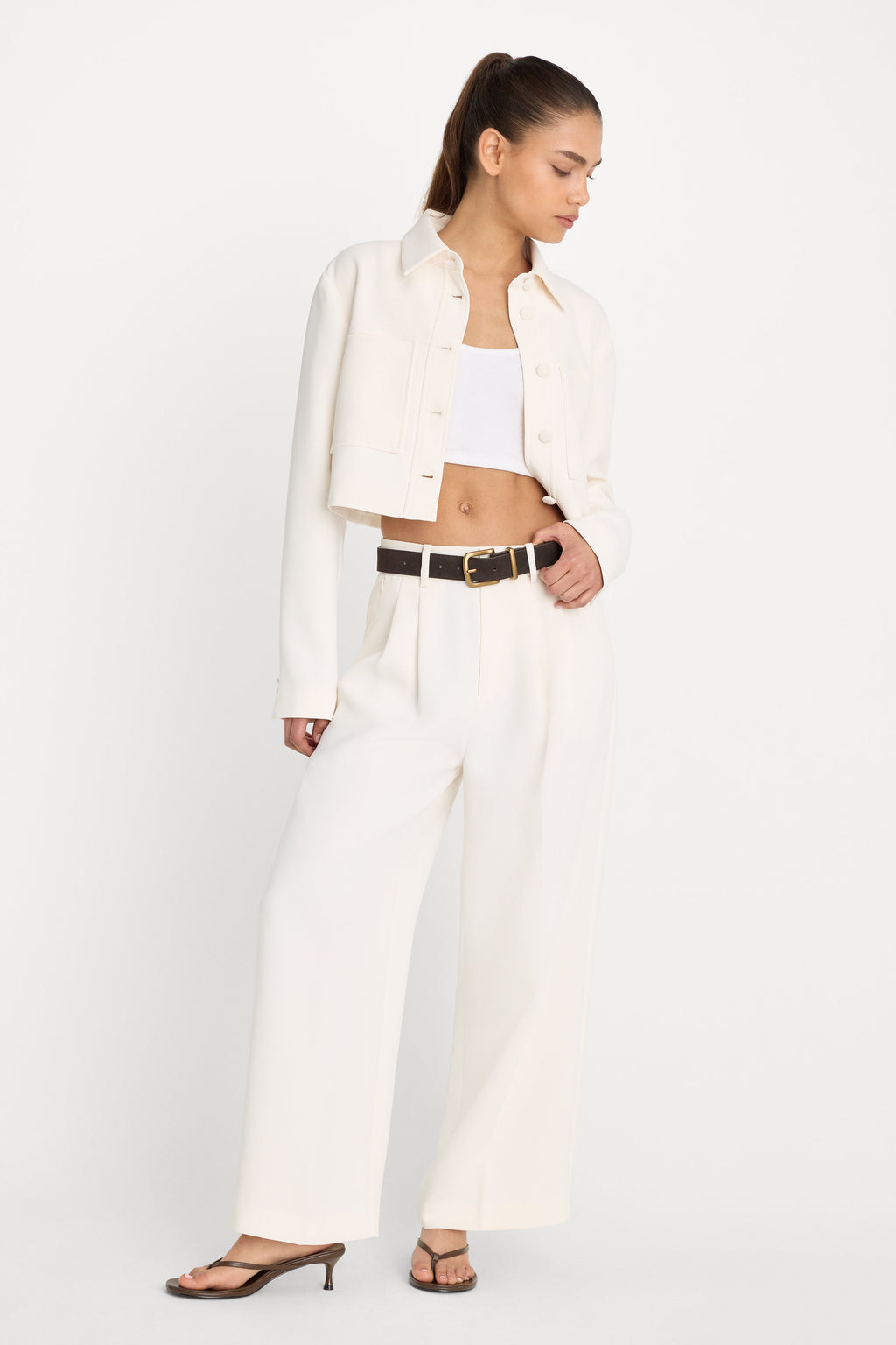 Luxury LUXE SUITING HIGH-RISE CROPPED WIDE LEG TROUSER SOFT SHELL